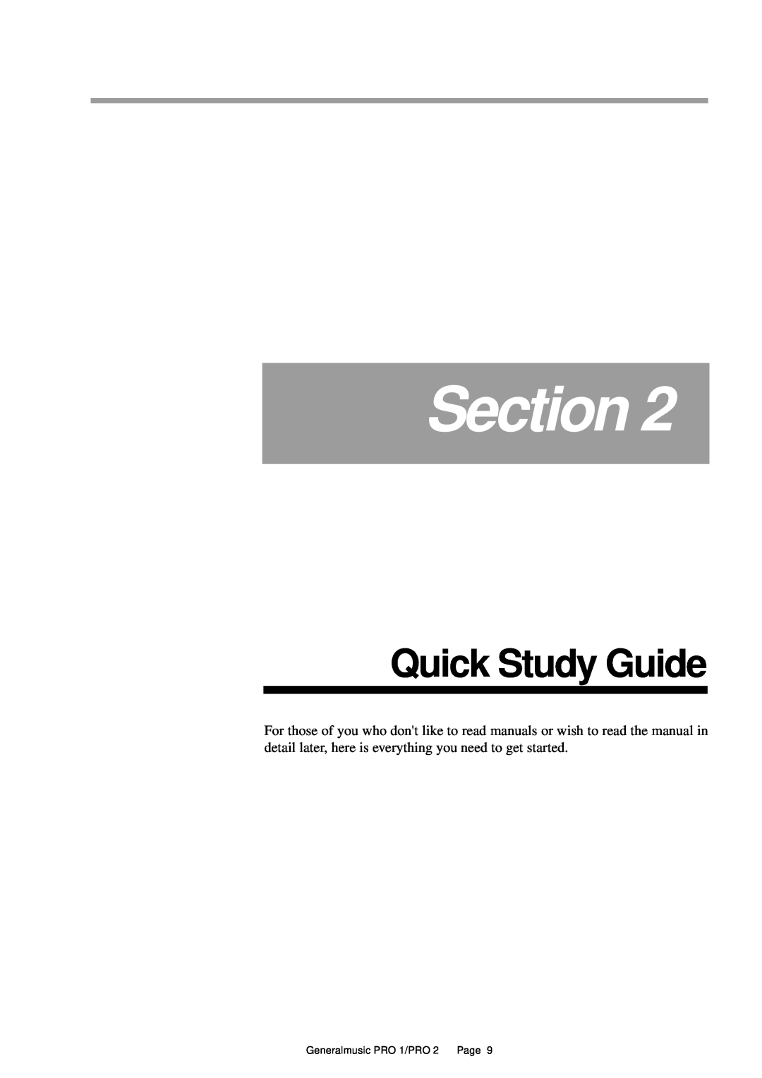 Peavey Pro 2, Pro 1 owner manual Quick Study Guide, Section, Generalmusic PRO 1/PRO 2 Page 