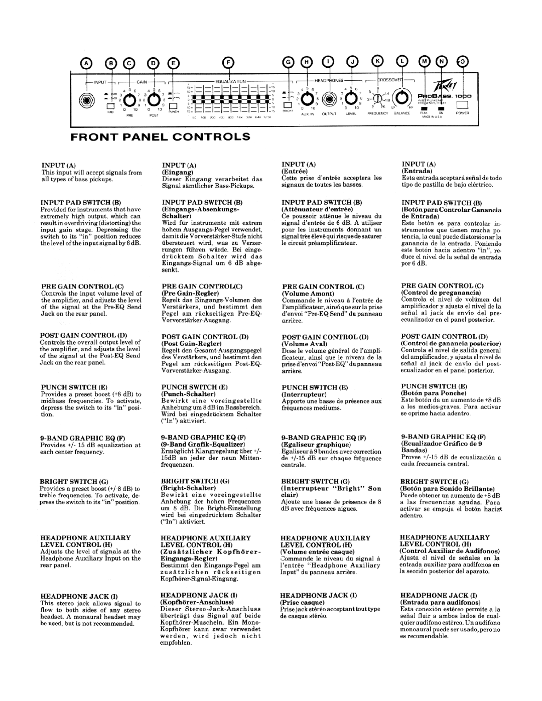 Peavey ProBass 1000 manual 