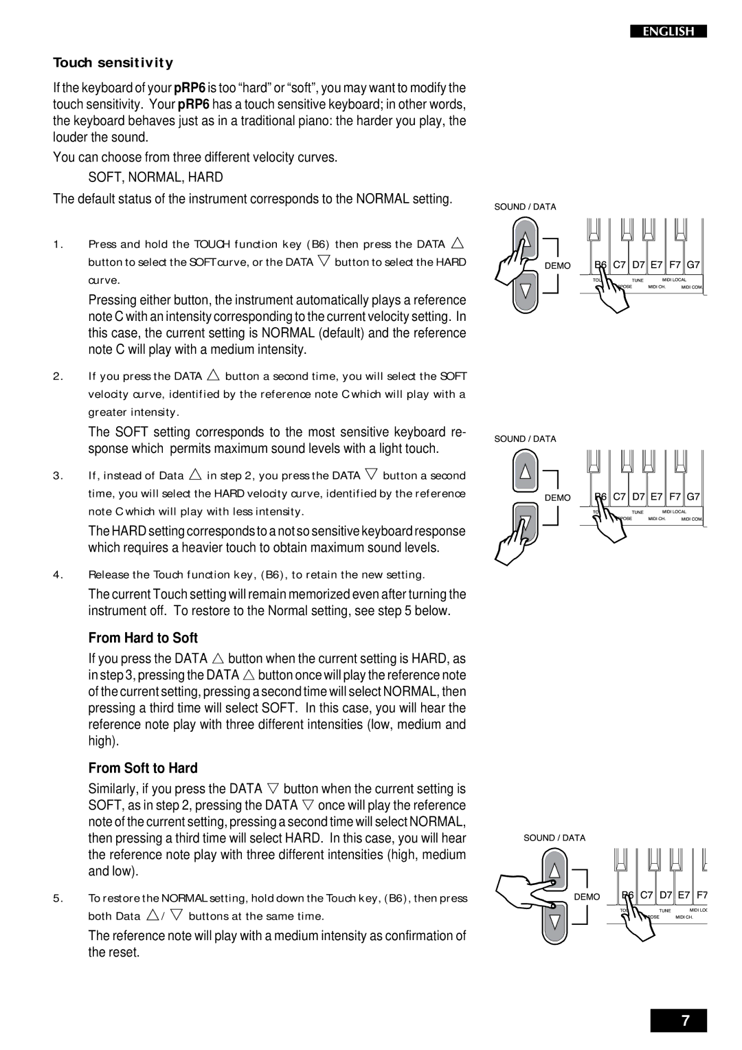 Peavey pRP 6 owner manual Touch sensitivity, From Hard to Soft, From Soft to Hard 