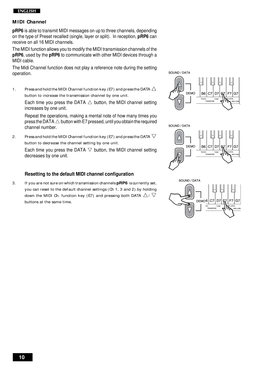 Peavey pRP 6 owner manual Midi Channel, Resetting to the default Midi channel configuration 