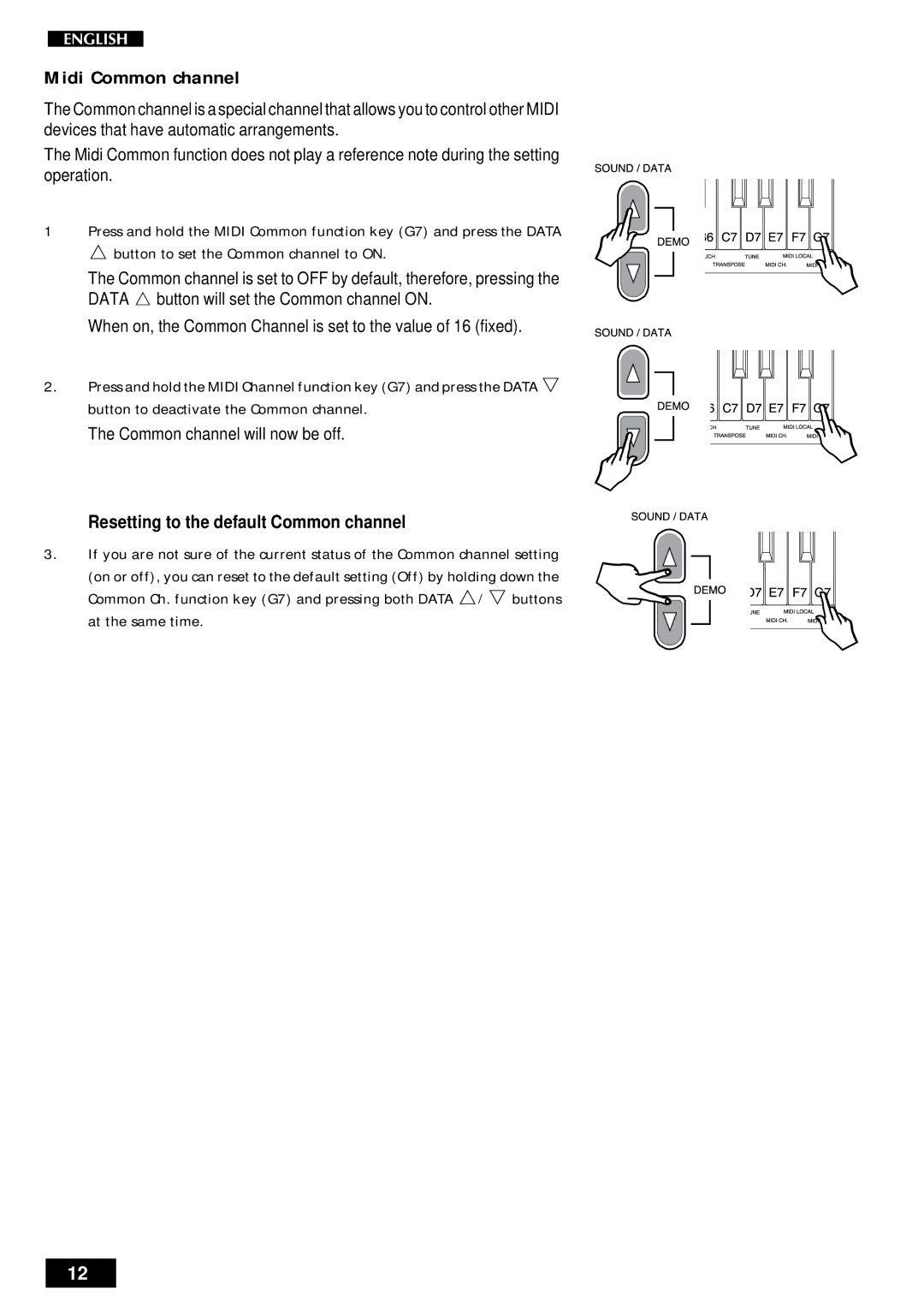 Peavey pRP 6 owner manual Midi Common channel, Resetting to the default Common channel 