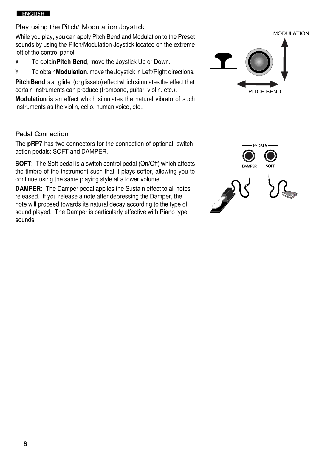 Peavey pRP 7 owner manual Play using the Pitch/Modulation Joystick, Pedal Connection 