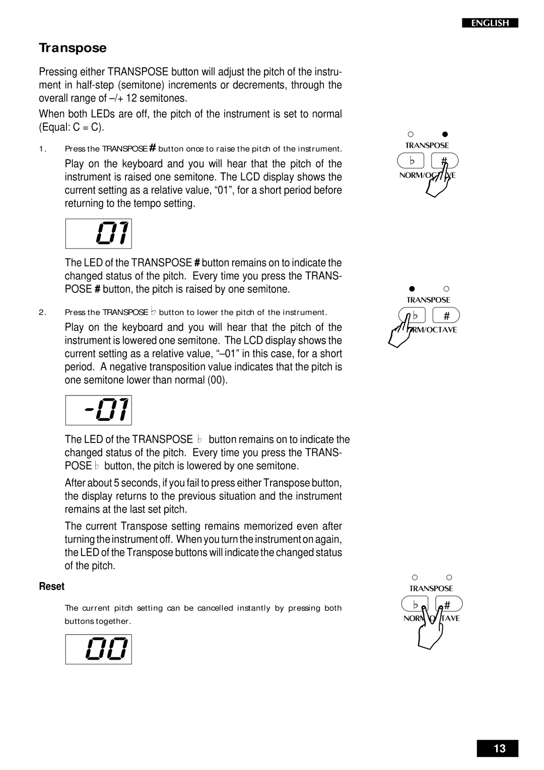 Peavey pRP 7 owner manual LED of the Transpose b button remains on to indicate 