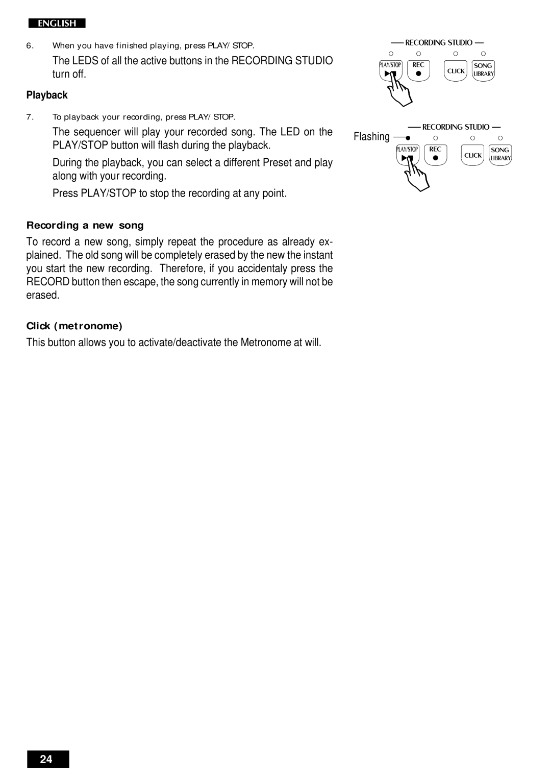 Peavey pRP 7 owner manual Recording a new song, Click metronome 