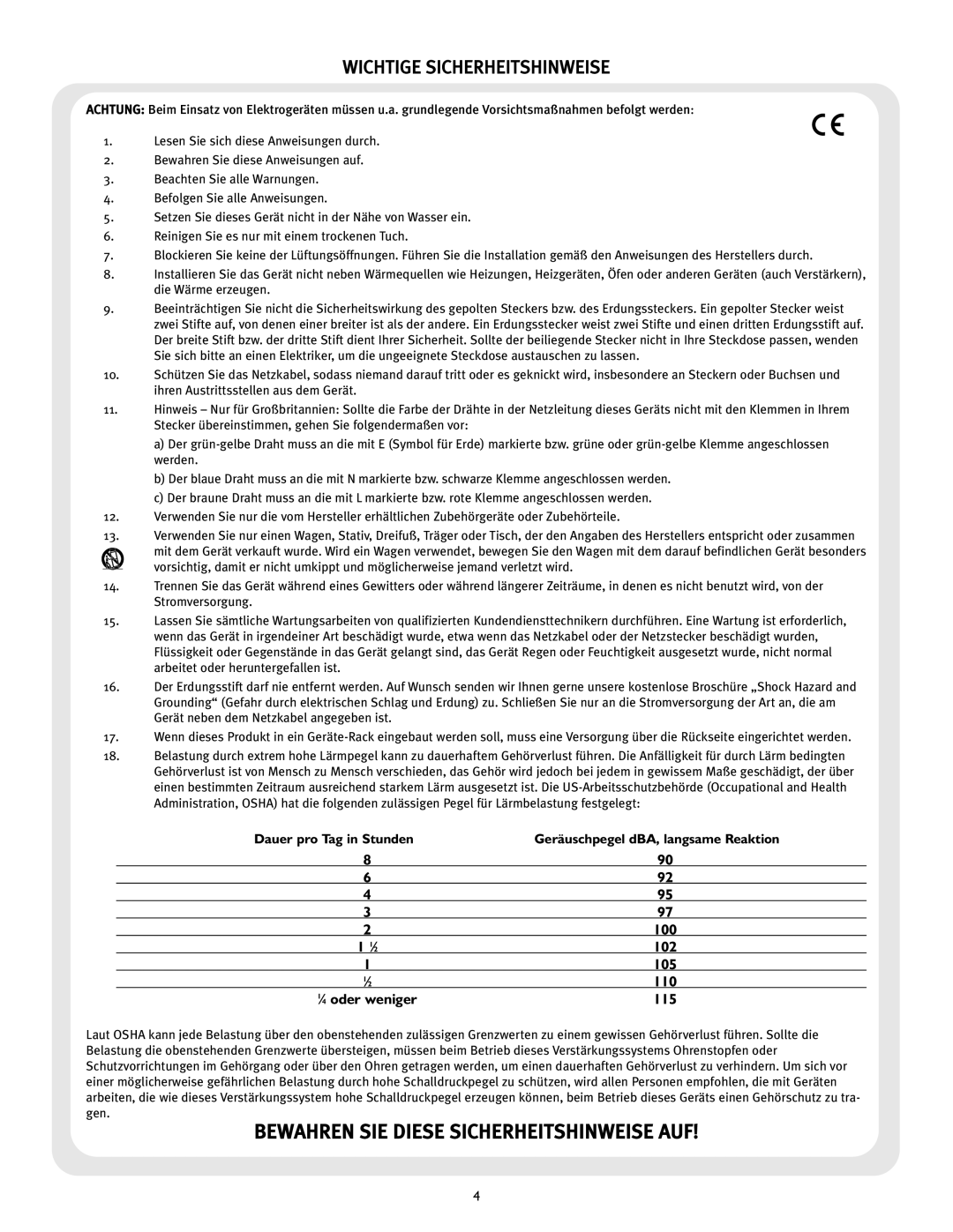 Peavey PV 14, PV 10 manual Bewahren SIE Diese Sicherheitshinweise AUF 