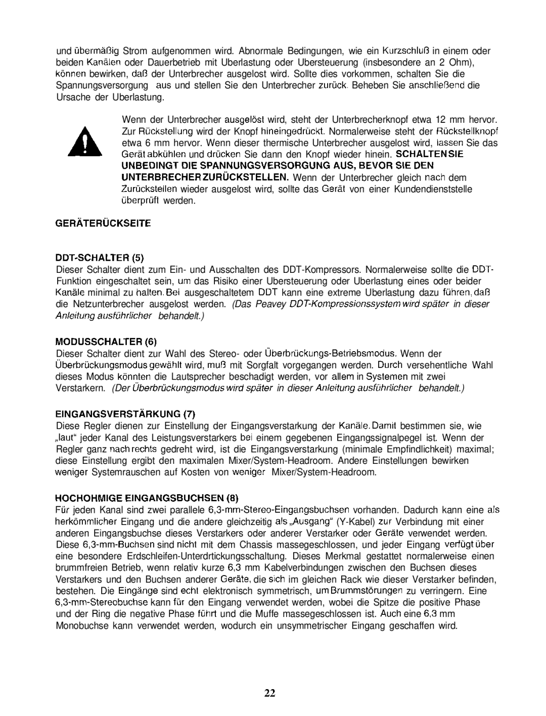 Peavey PV 2000 manual Unbedingt DIE Spannungsversorgung AUS, Bevor SIE DEN, Ddt-Schalter, Modusschalter 