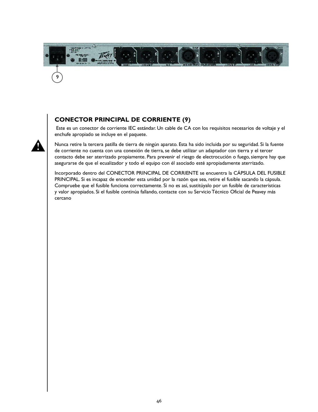 Peavey PV 35XO manual Conector Principal DE Corriente 