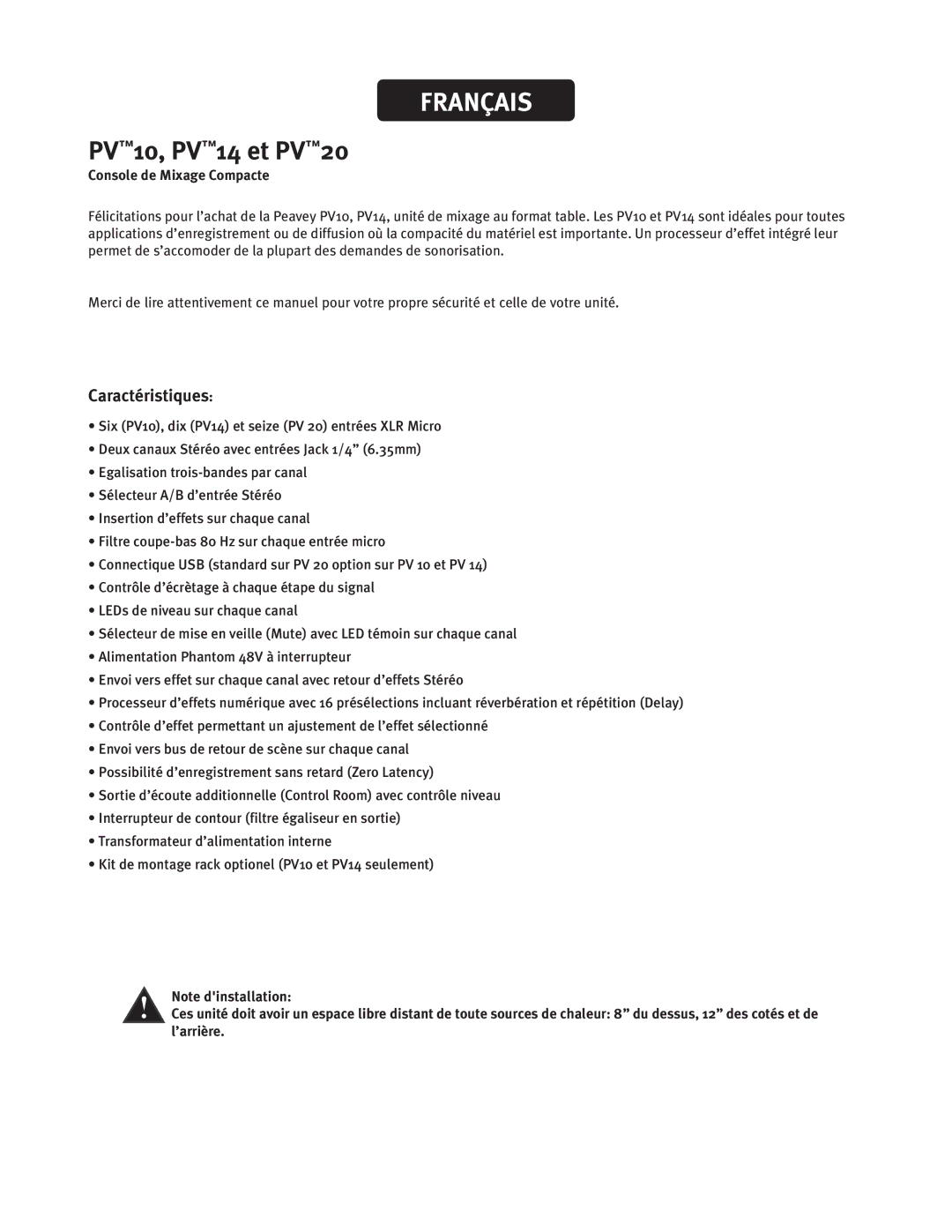 Peavey PV 10, PV20, PV 14 manual $PotpmfEf.Jybhf$Pnqbduf, PufEJotubmmbujpo 