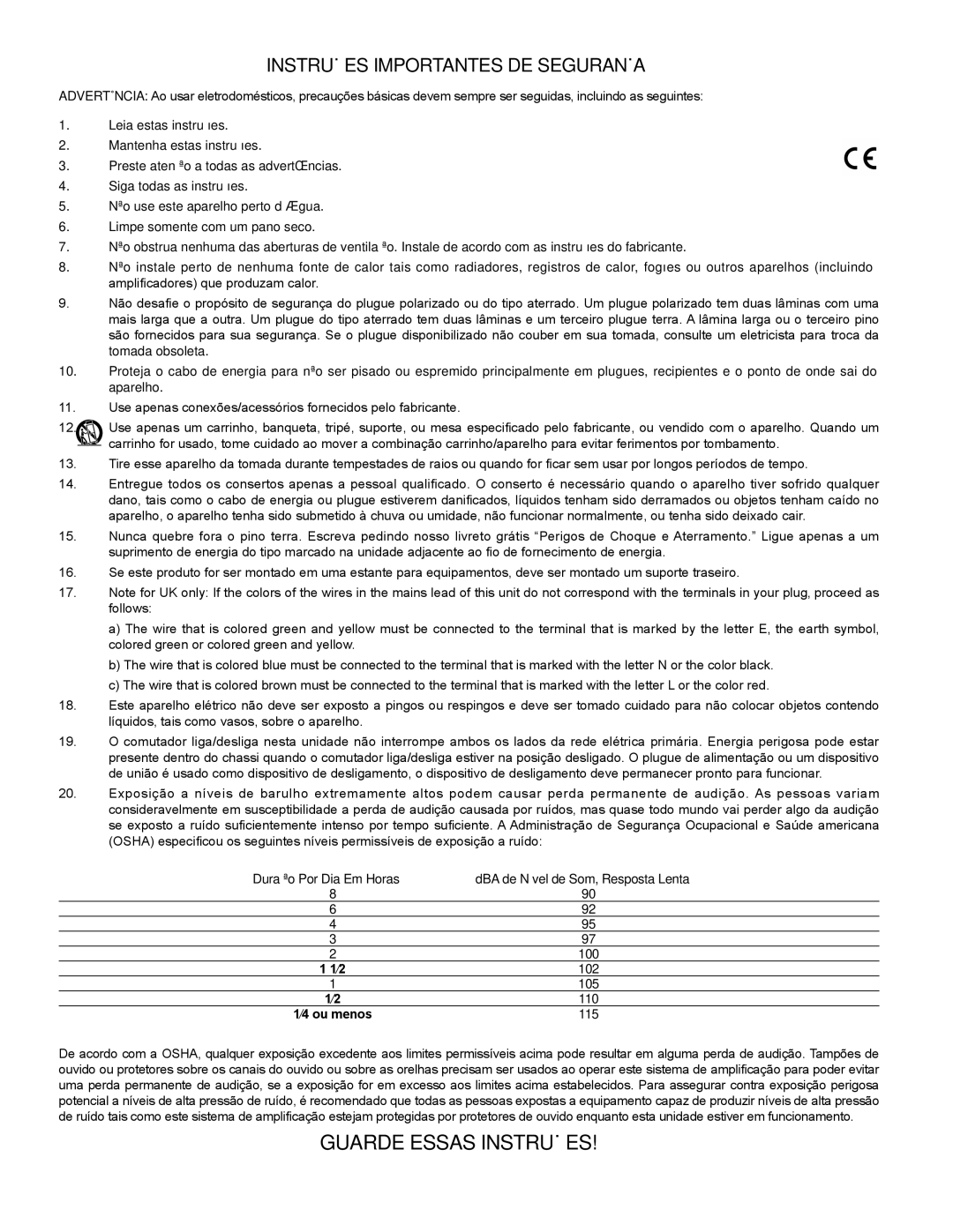 Peavey PV215D manual Guarde Essas Instruções, Instruções Importantes DE Segurança 