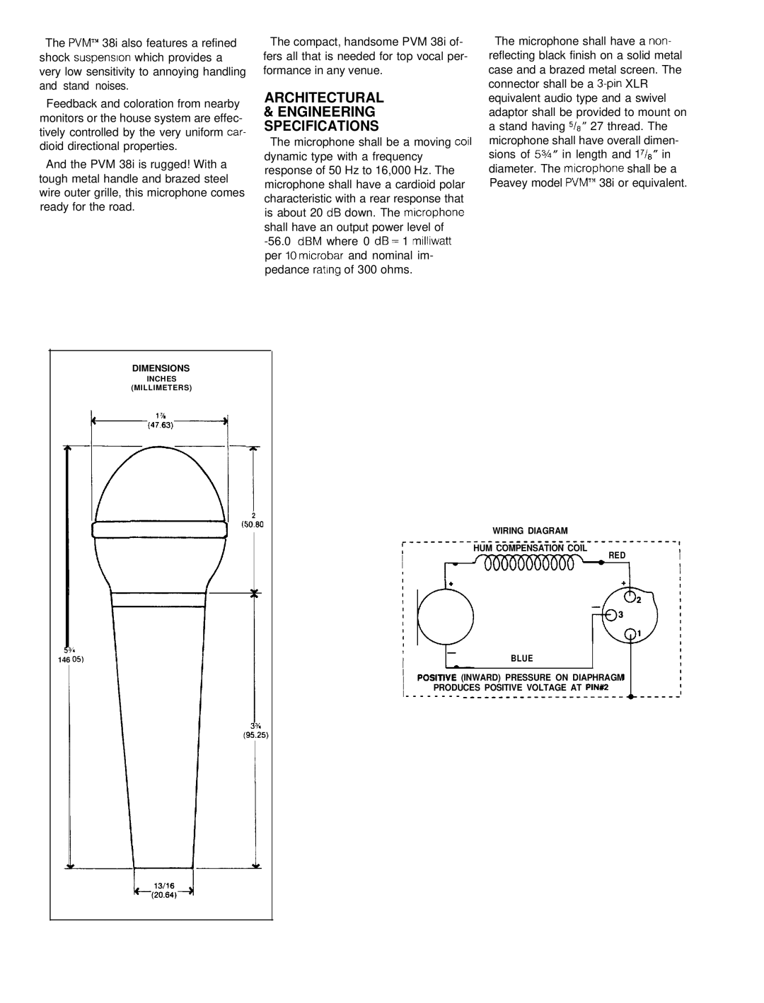 Peavey PVM 38i specifications Architectural Engineering Specifications 