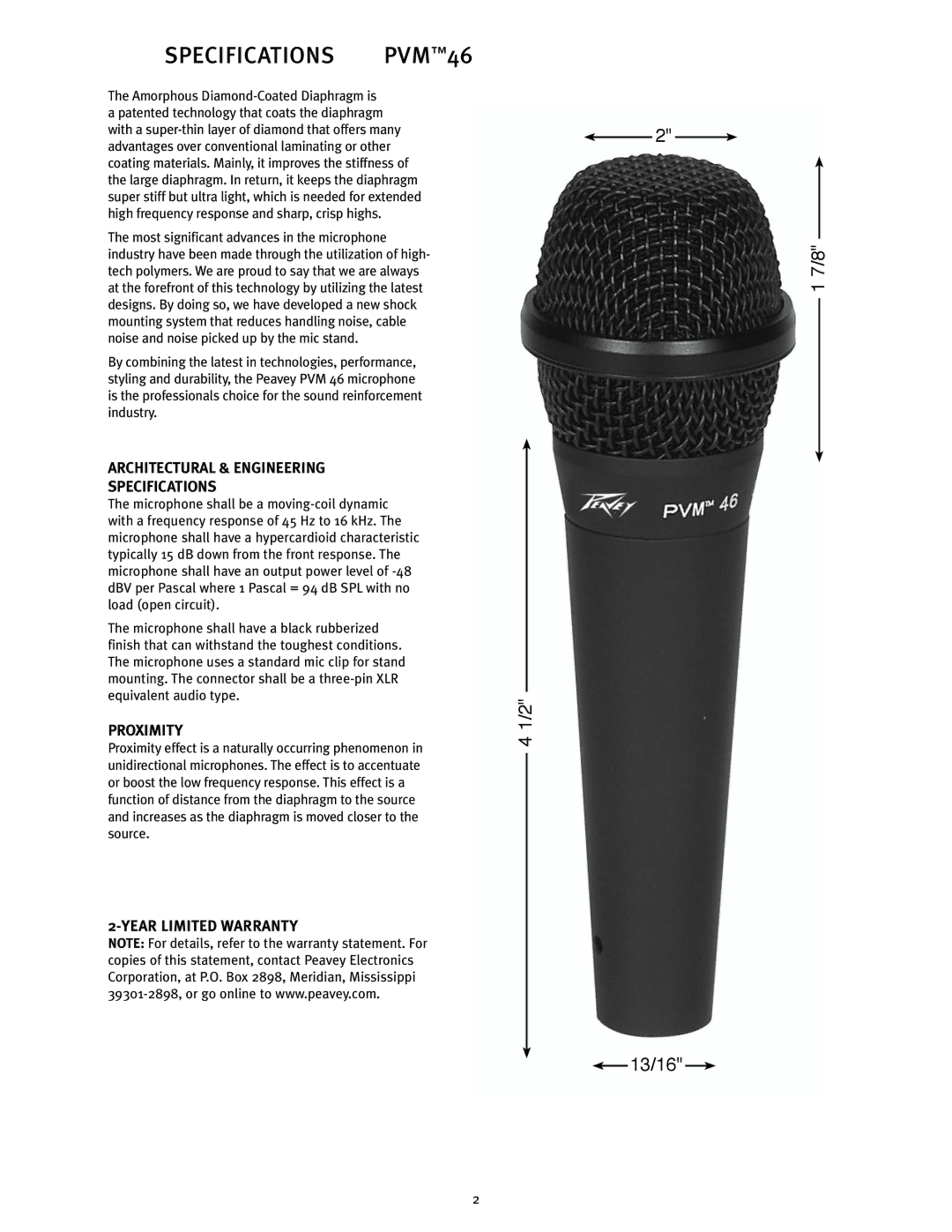 Peavey PVM 46 specifications Specifications, PVM46 