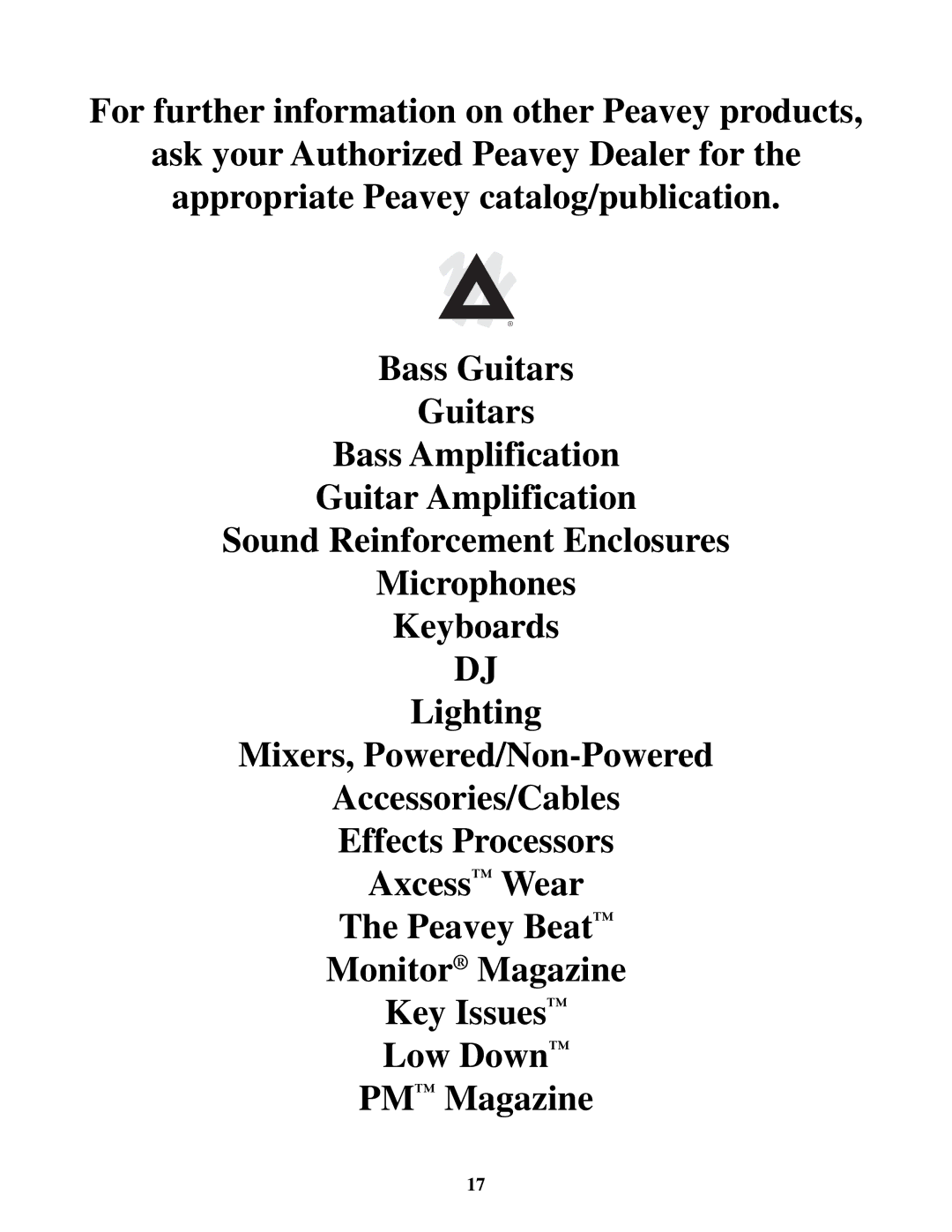 Peavey Q 215FX owner manual For further information on other Peavey products 