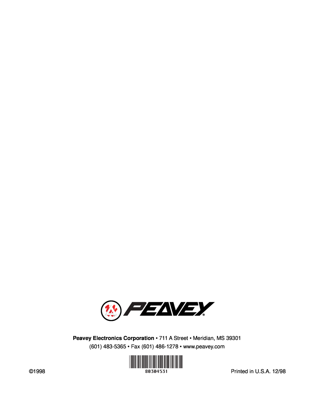 Peavey Q 215FX owner manual 1998, 80304531 