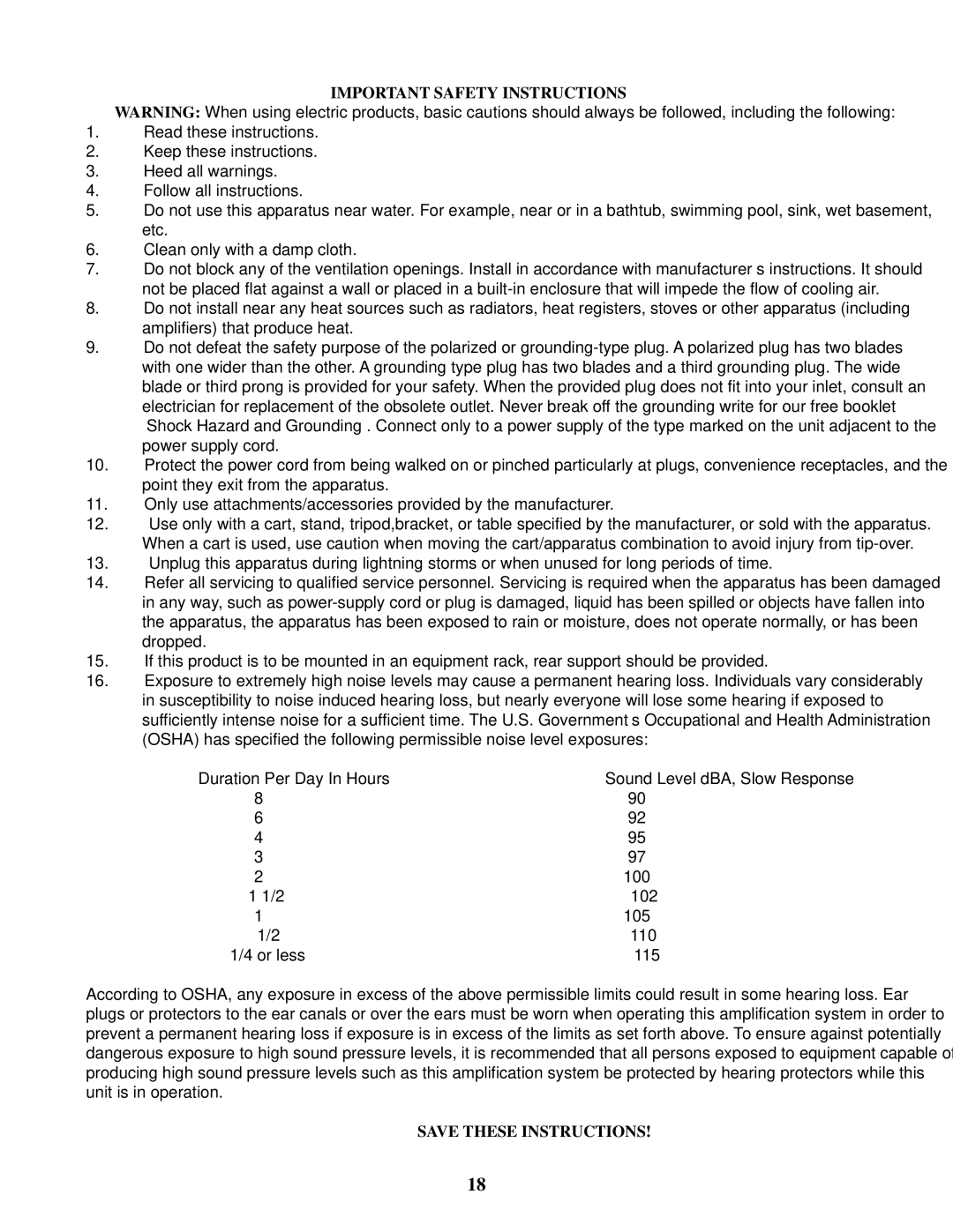 Peavey Q 231F Dual owner manual Important Safety Instructions 