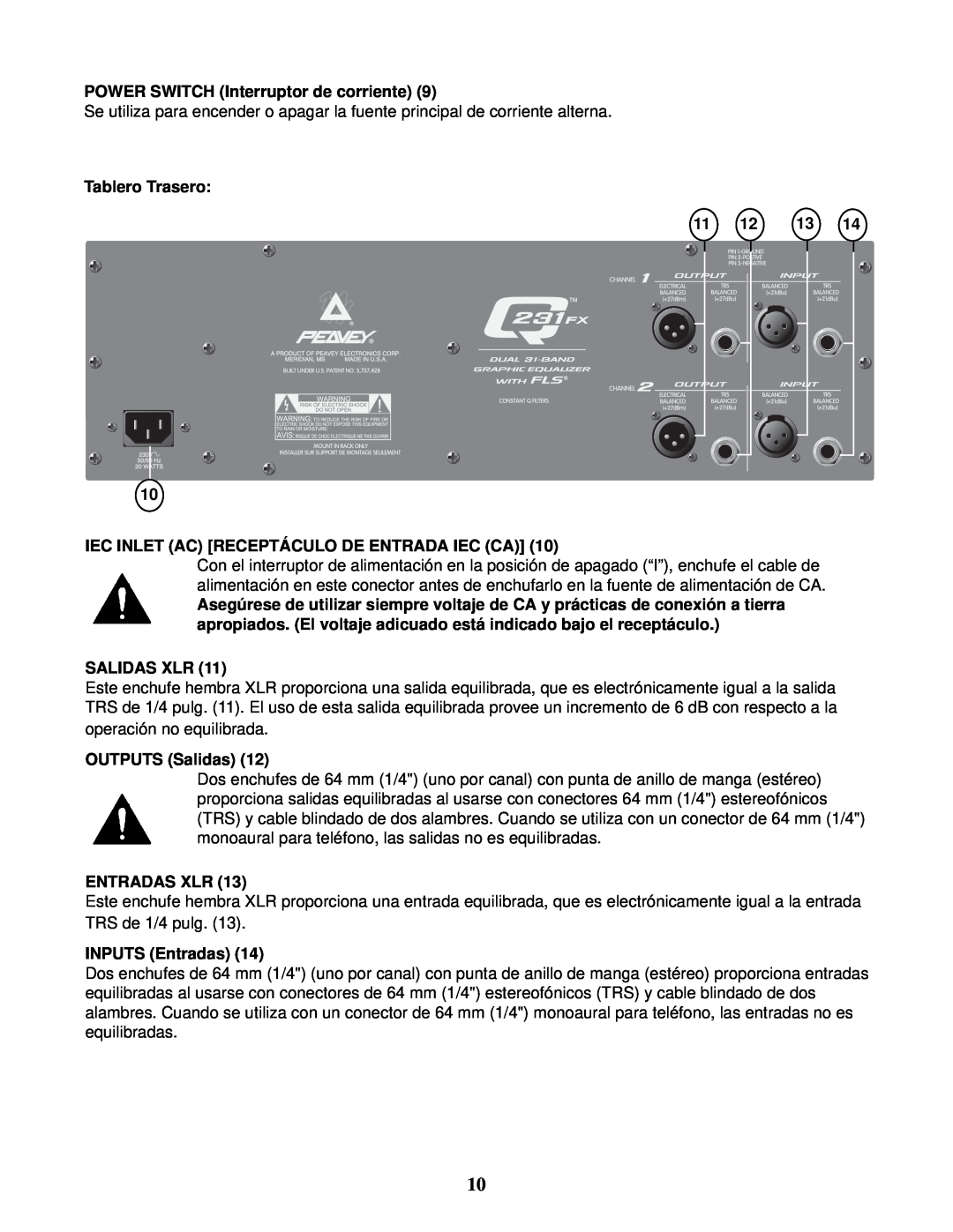 Peavey Q 231F Dual owner manual POWER SWITCH Interruptor de corriente 