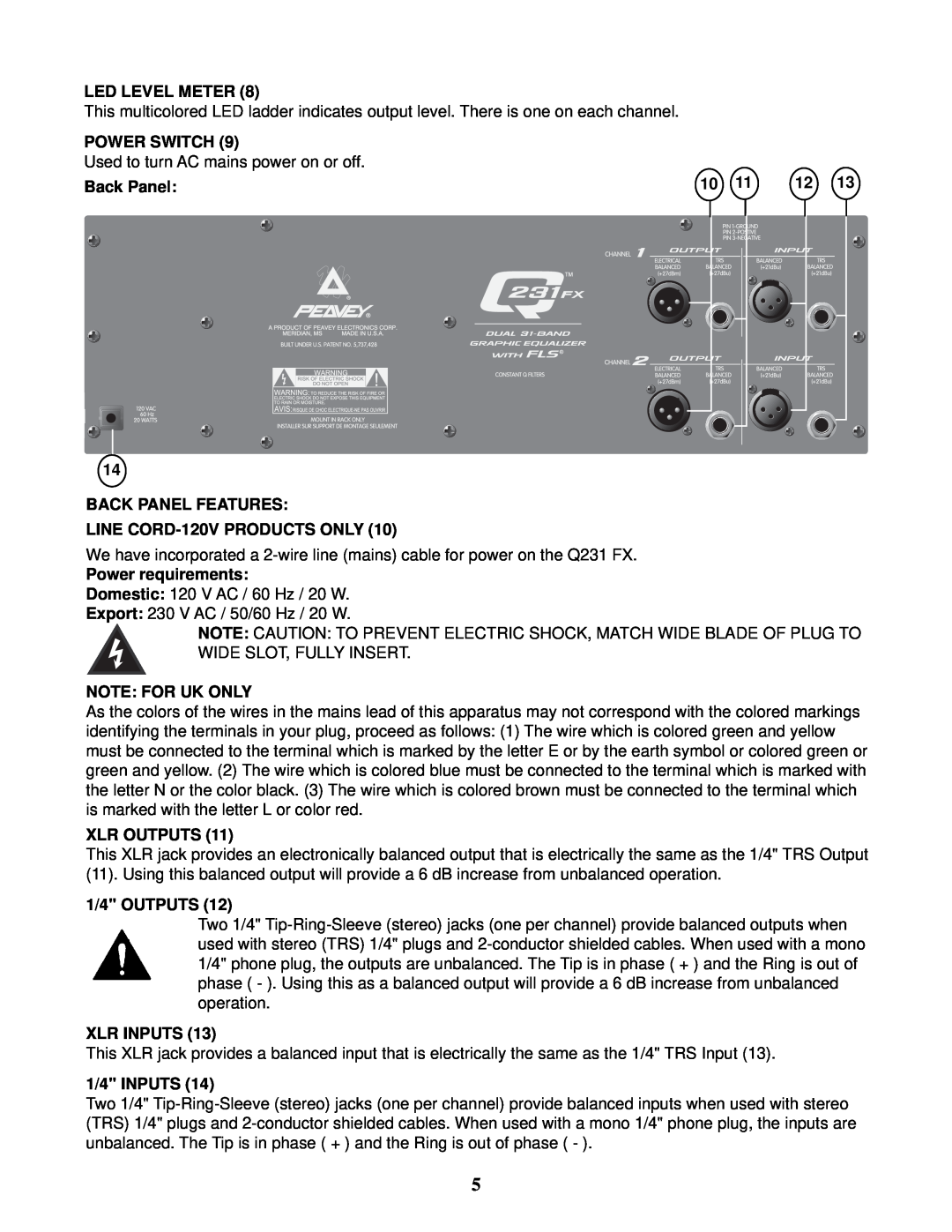 Peavey Q 231F Dual owner manual Led Level Meter 