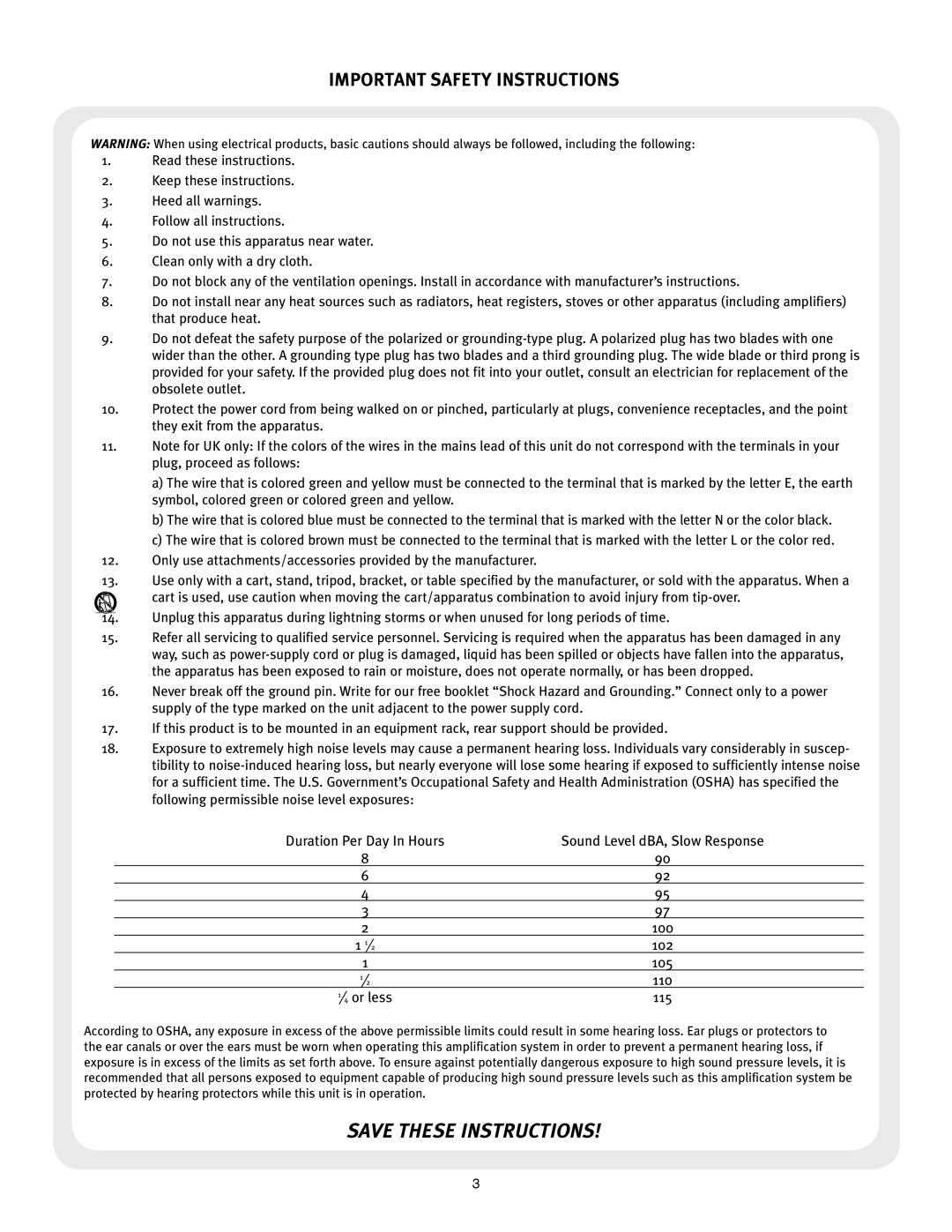 Peavey Q operation manual Important Safety Instructions 