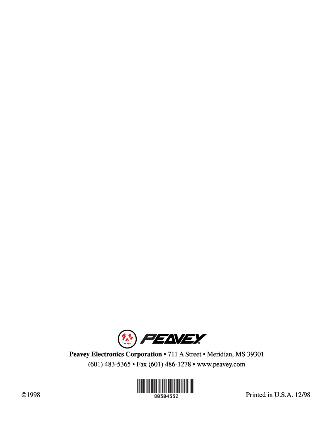 Peavey Q431FX owner manual 1998, 80304532 