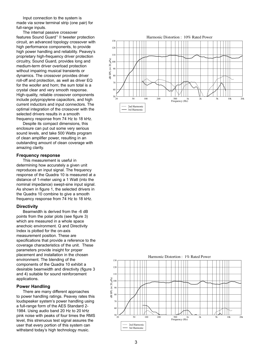 Peavey Quadra 10 specifications Frequency response, Directivity 