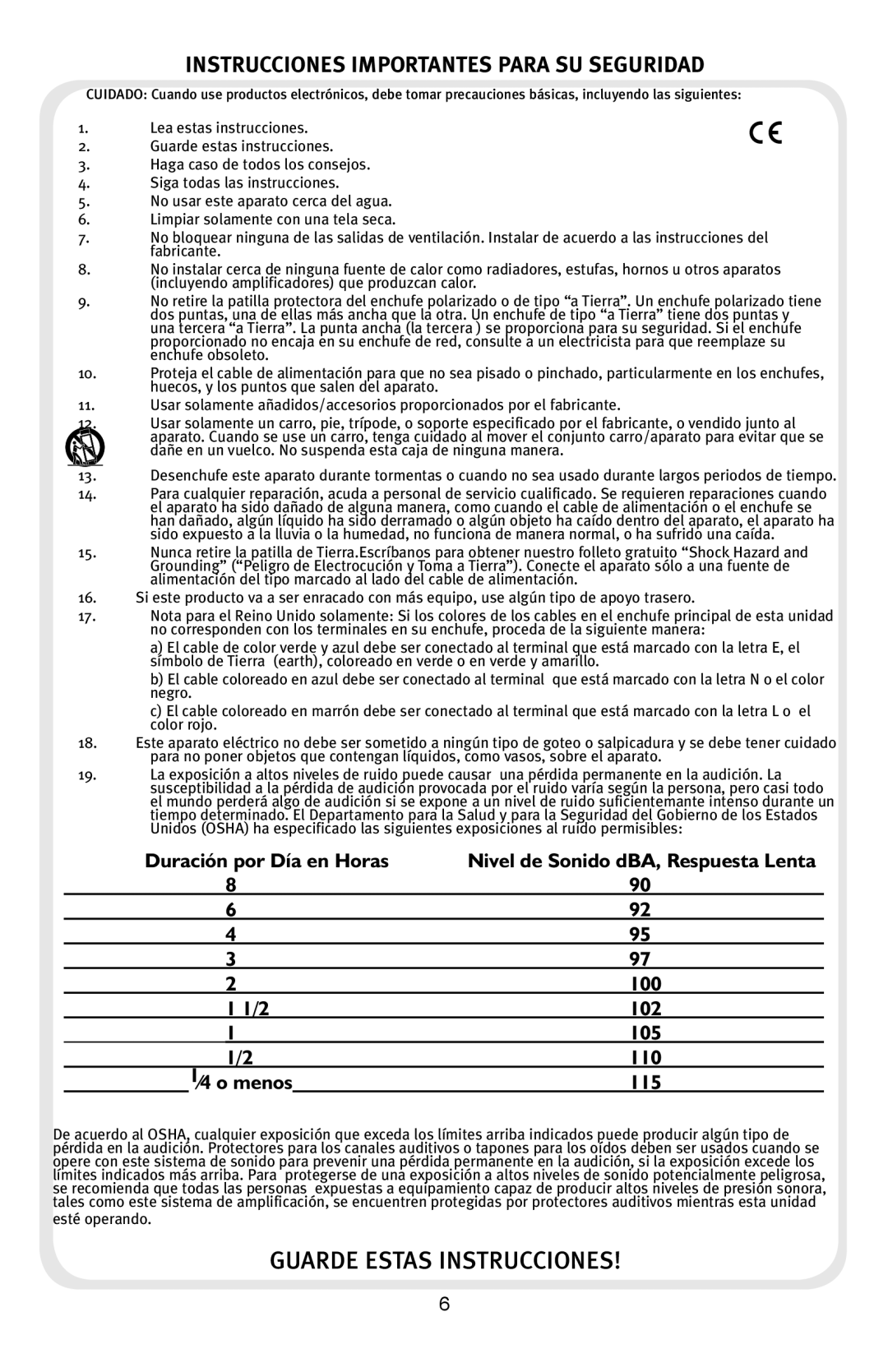 Peavey ROYAL 8 manual Guarde Estas Instrucciones 