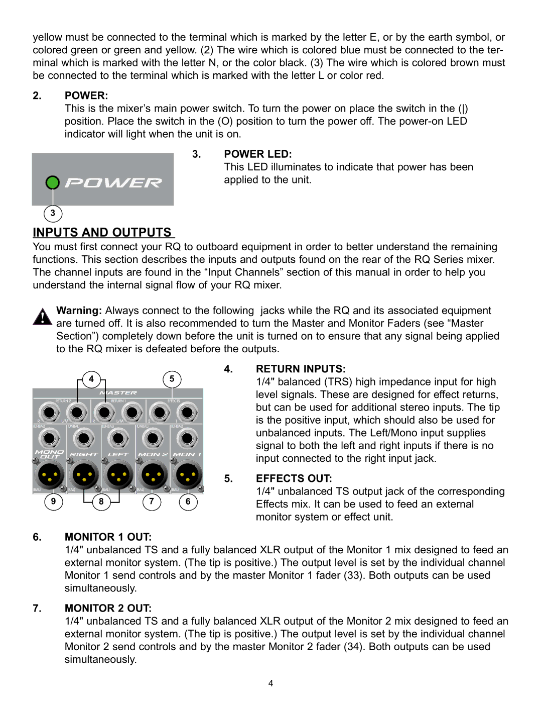 Peavey RQ 2300 Series manual Inputs and Outputs 