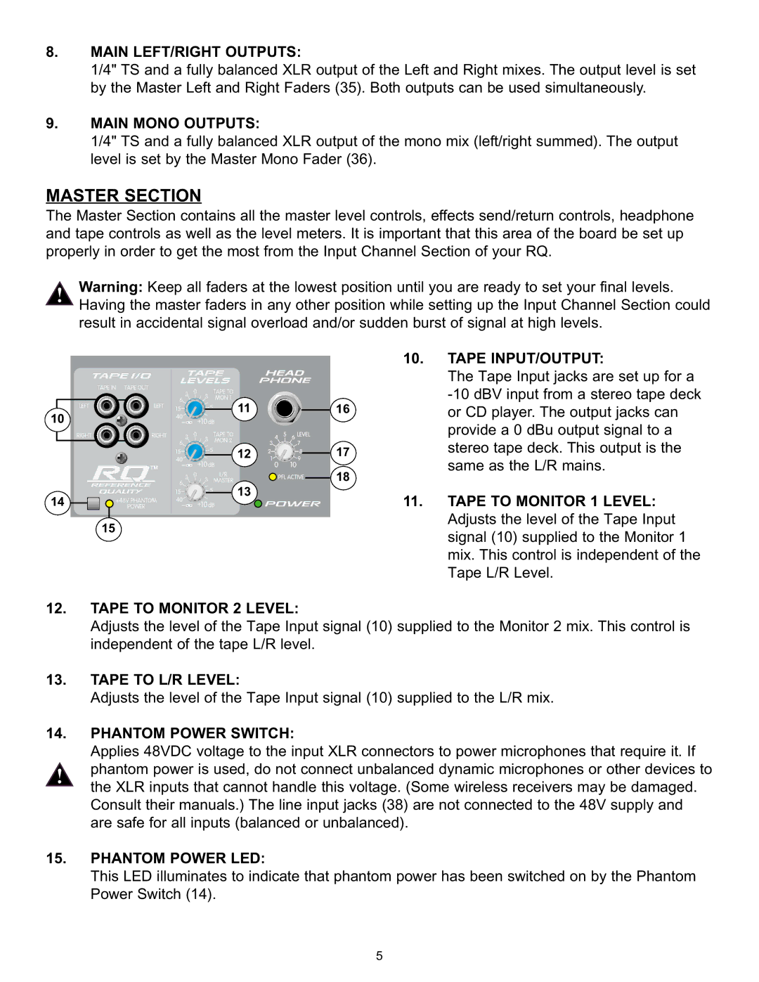 Peavey RQ 2300 Series manual Master Section 