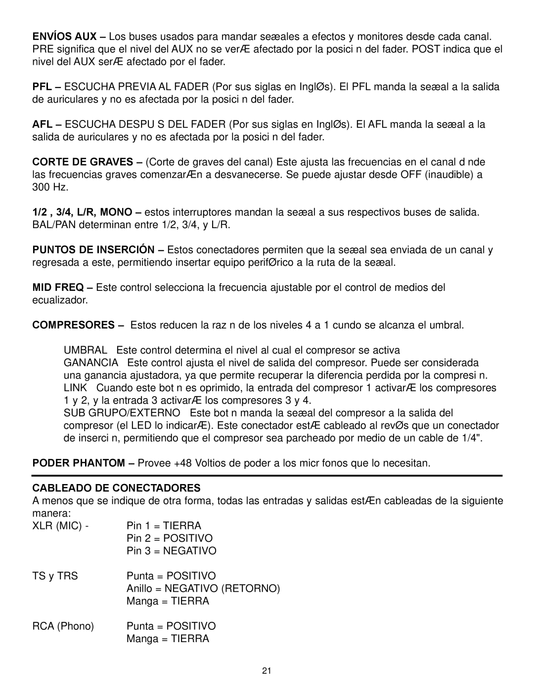 Peavey RQ 4300 Series manual Cableado DE Conectadores 