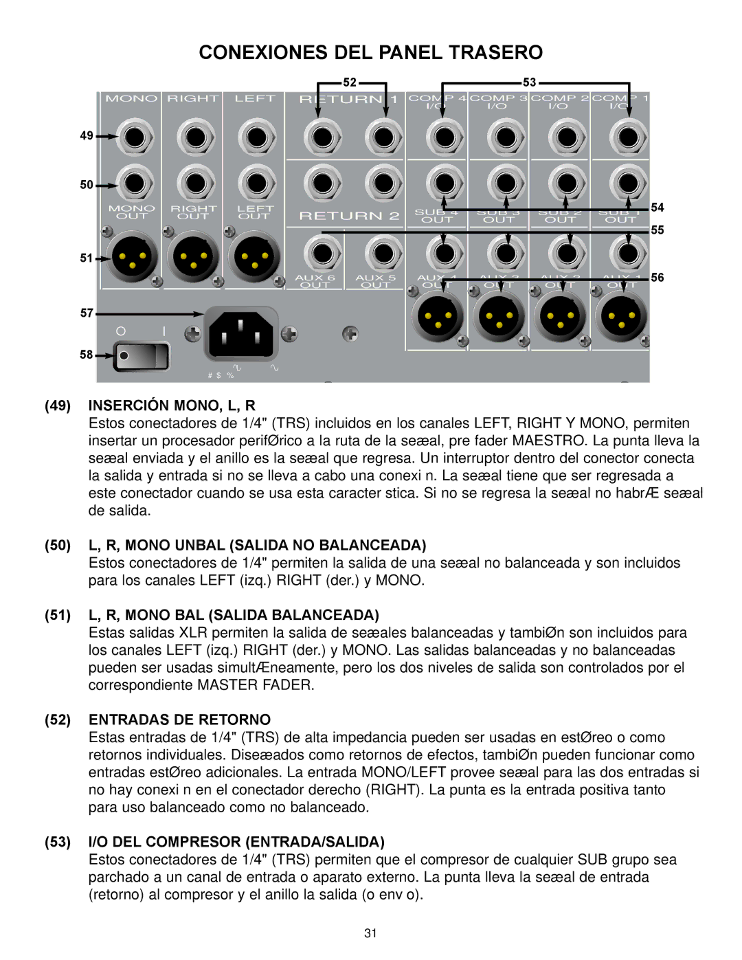 Peavey RQ 4300 Series manual Conexiones DEL Panel Trasero 