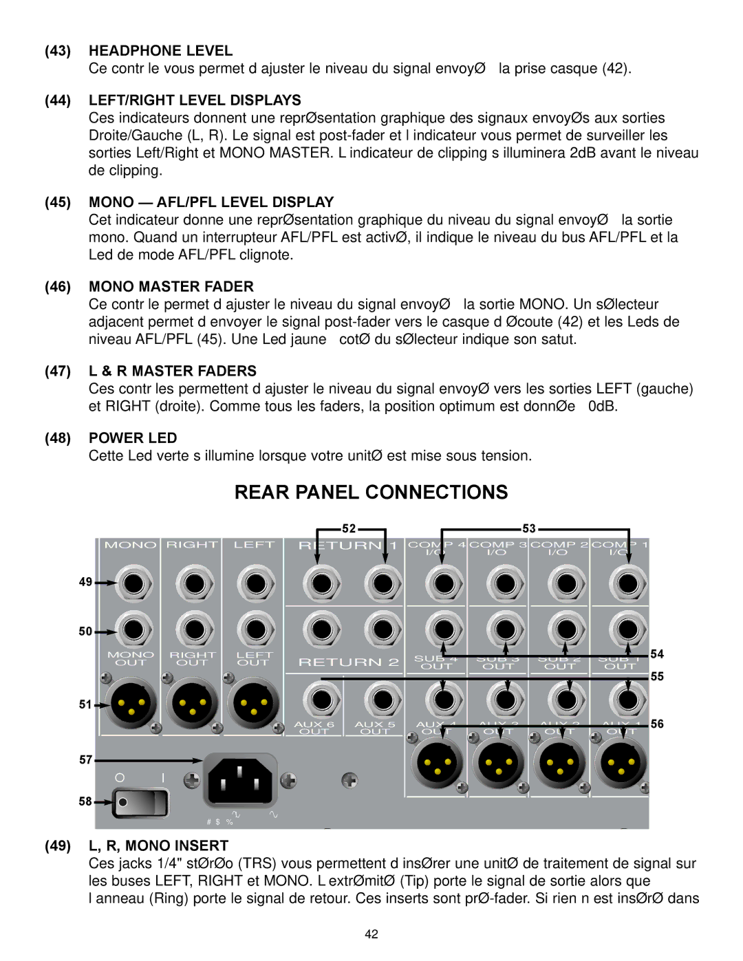 Peavey RQ 4300 Series manual Rear Panel Connections 