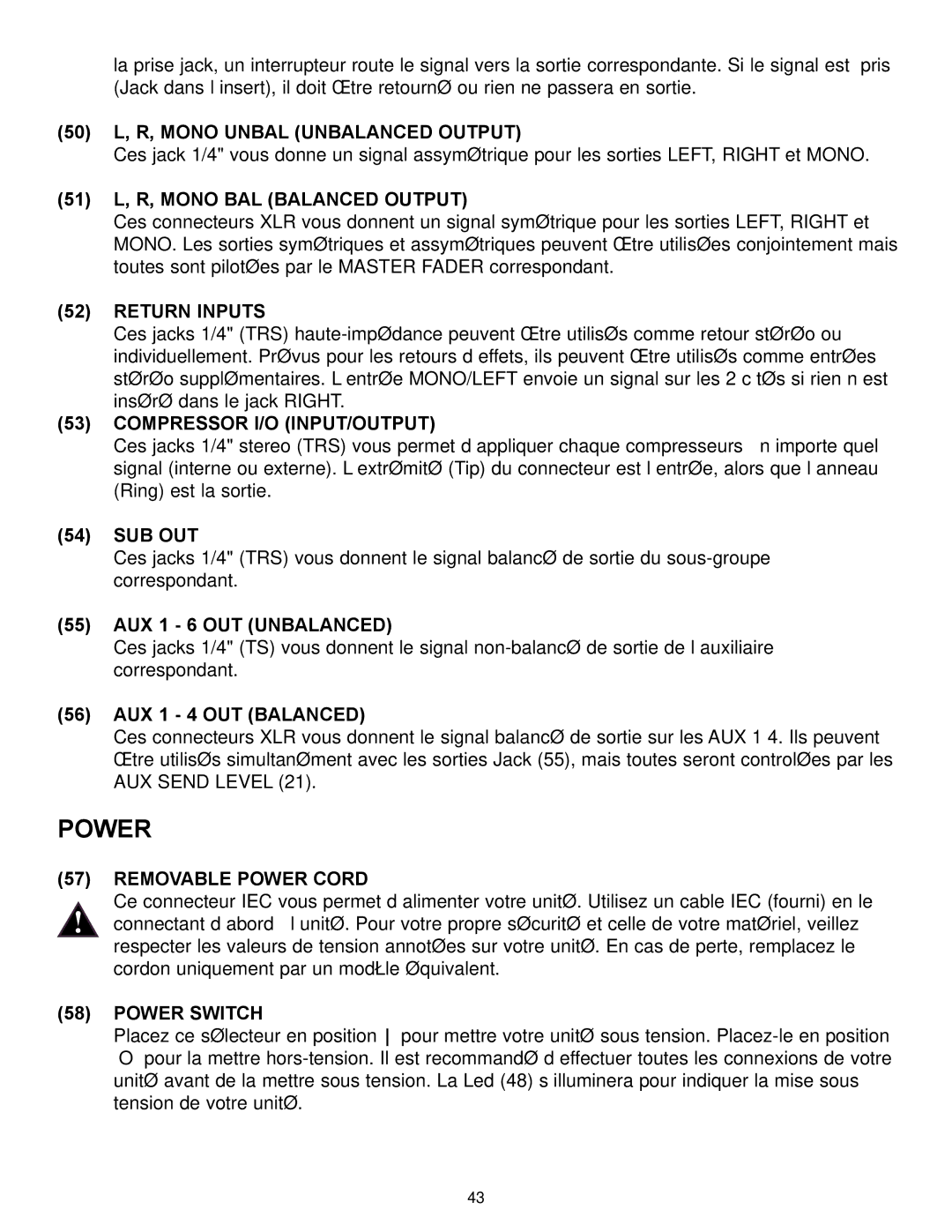 Peavey RQ 4300 Series manual Power 