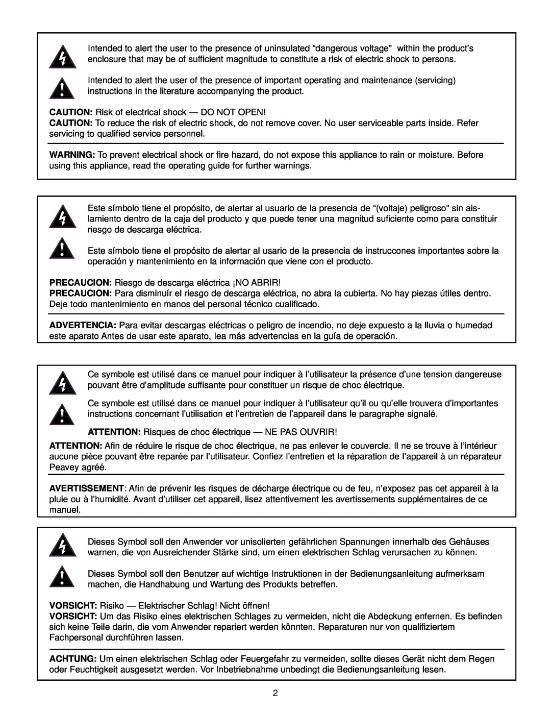 Peavey RQ 4300 Series CAUTION Risk of electrical shock - DO NOT OPEN, PRECAUCION Riesgo de descarga eléctrica ¡NO ABRIR 
