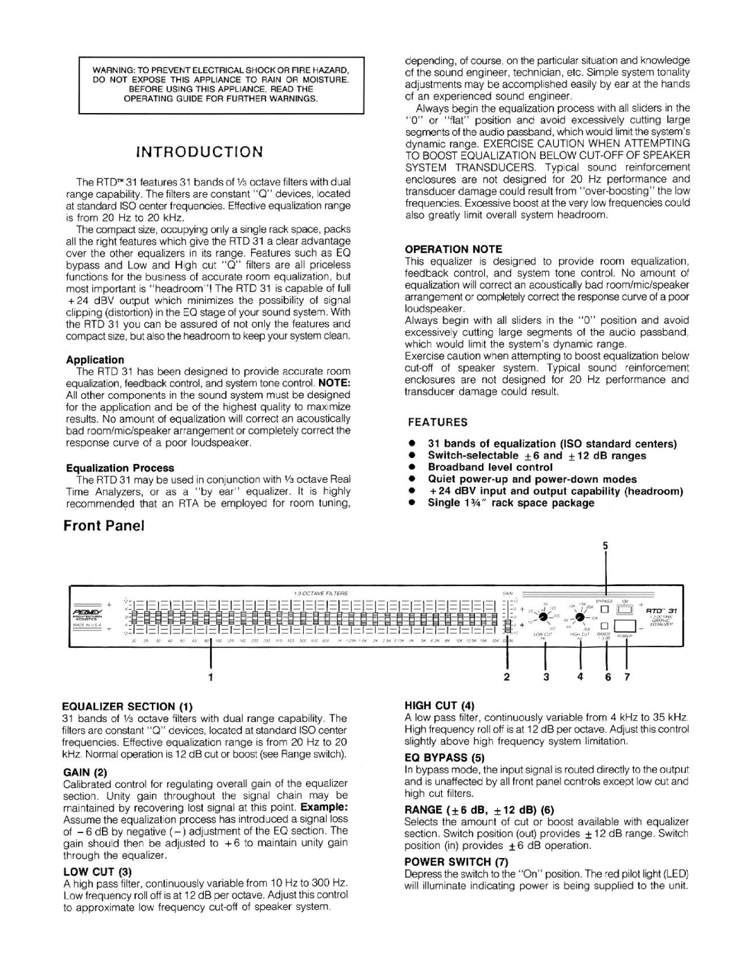 Peavey RTD 31 manual 