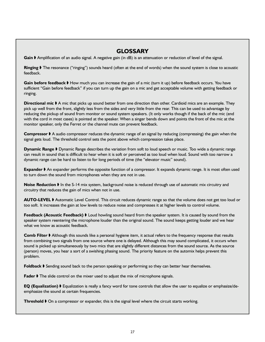 Peavey S-14P owner manual Glossary 