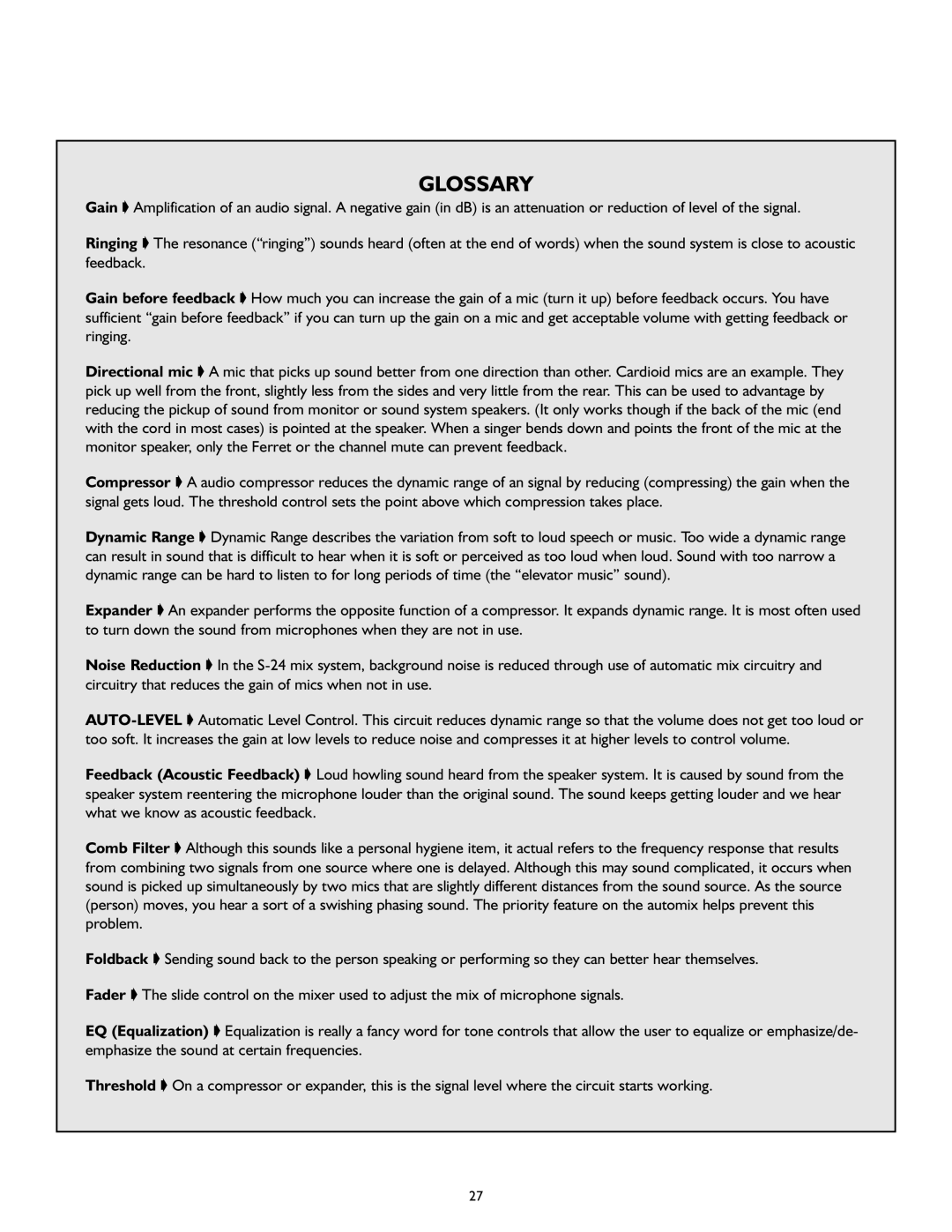 Peavey S-24 manual Glossary 