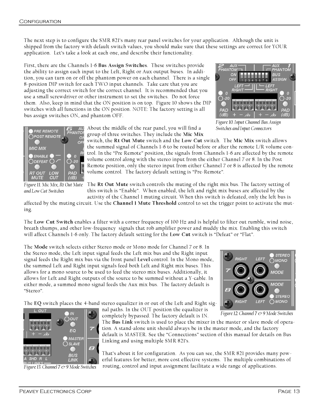 Peavey SMR 821 user manual Configuration 