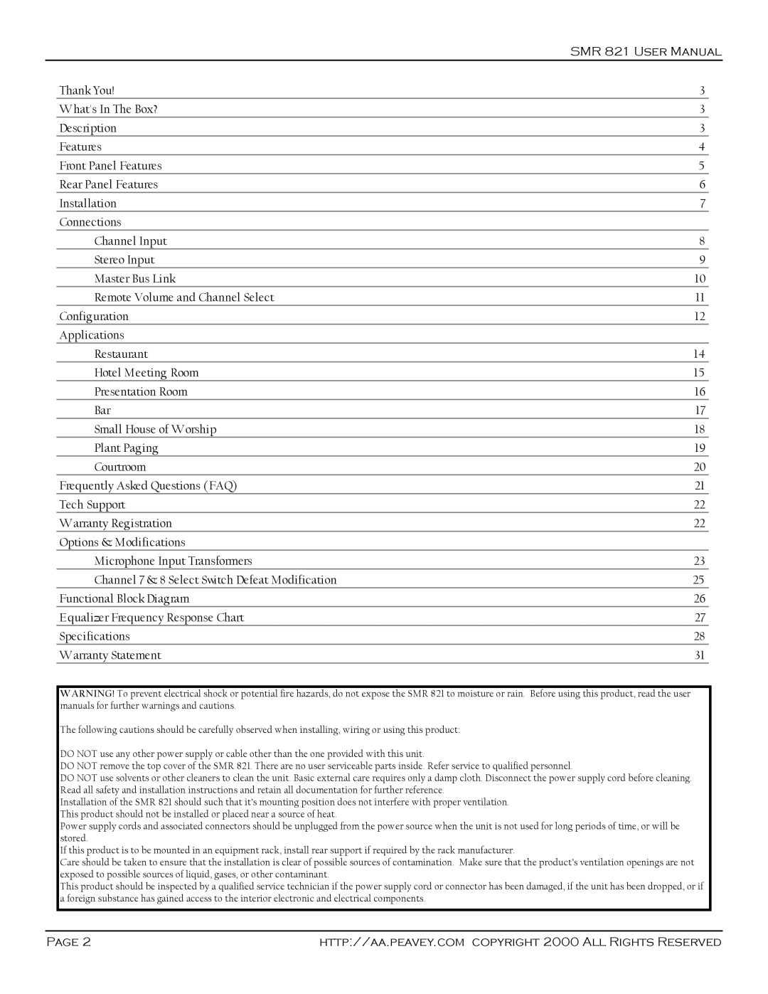 Peavey SMR 821 user manual 