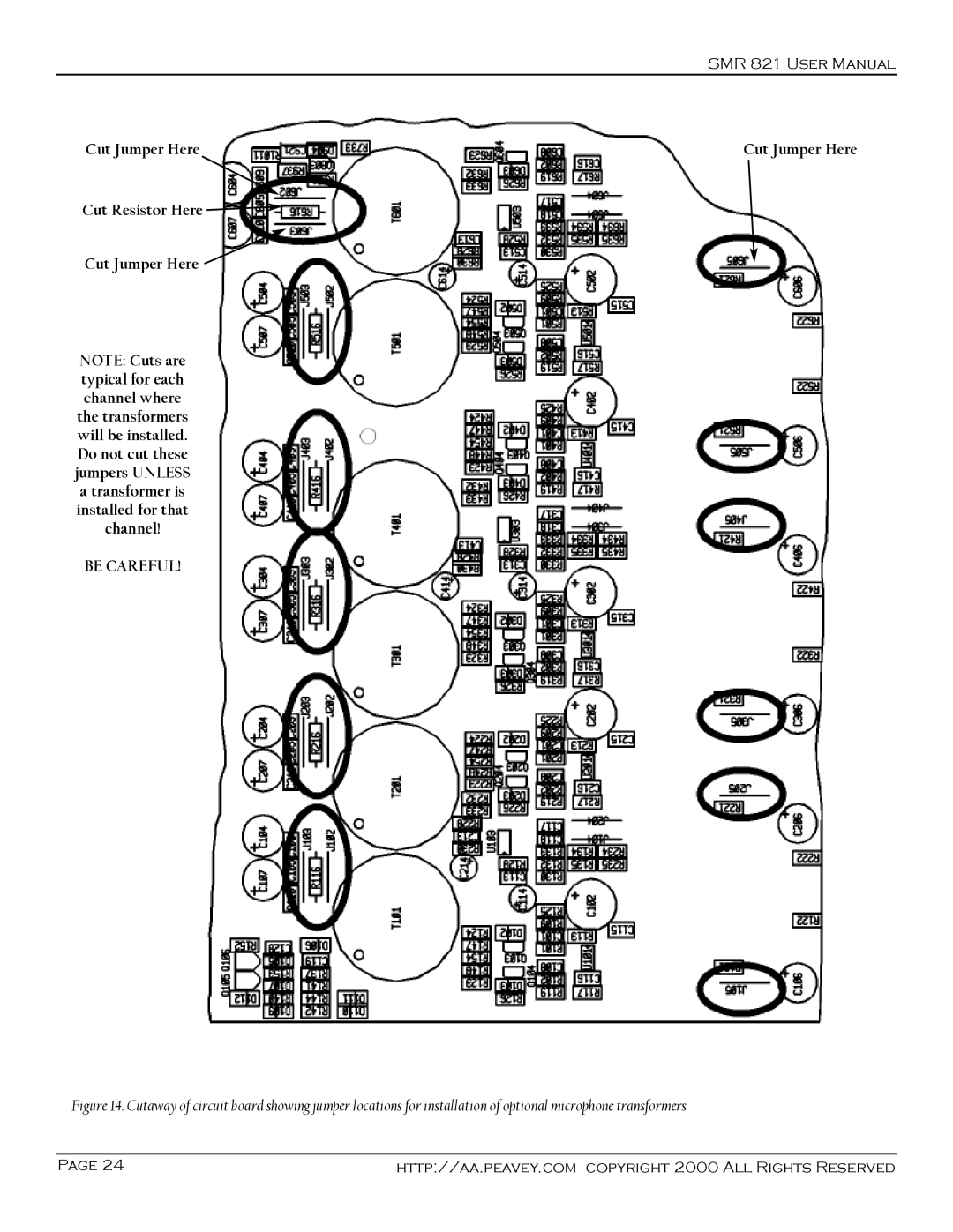 Peavey SMR 821 user manual Cut Jumper Here Cut Resistor Here Channel 