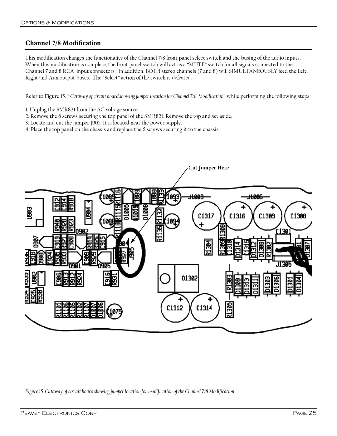 Peavey SMR 821 user manual Channel 7/8 Modification, Cut Jumper Here 