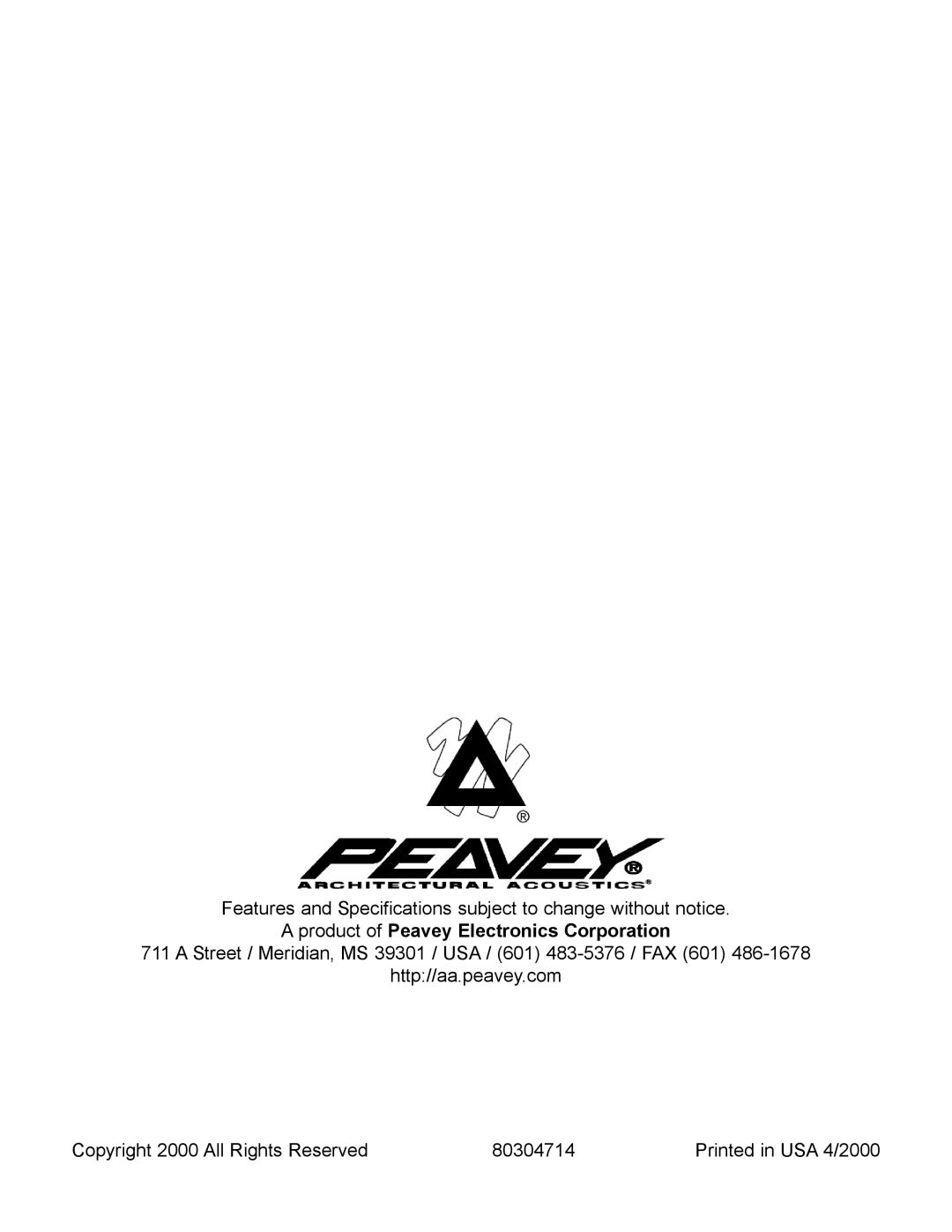 Peavey SMR 821 user manual Product of Peavey Electronics Corporation 