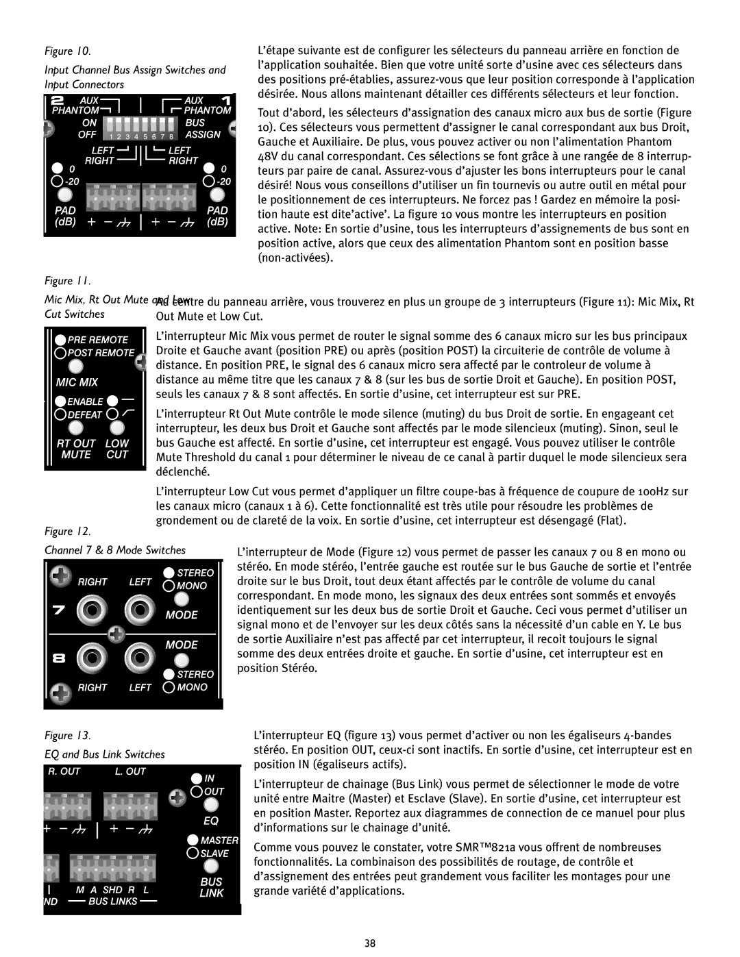 Peavey SMRTM 821a user manual Input Channel Bus Assign Switches and Input Connectors 