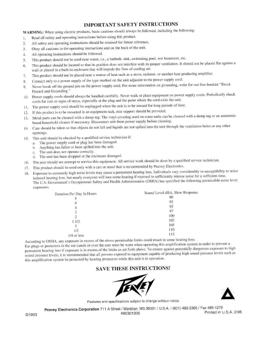 Peavey SRC 1600/2400 manual 