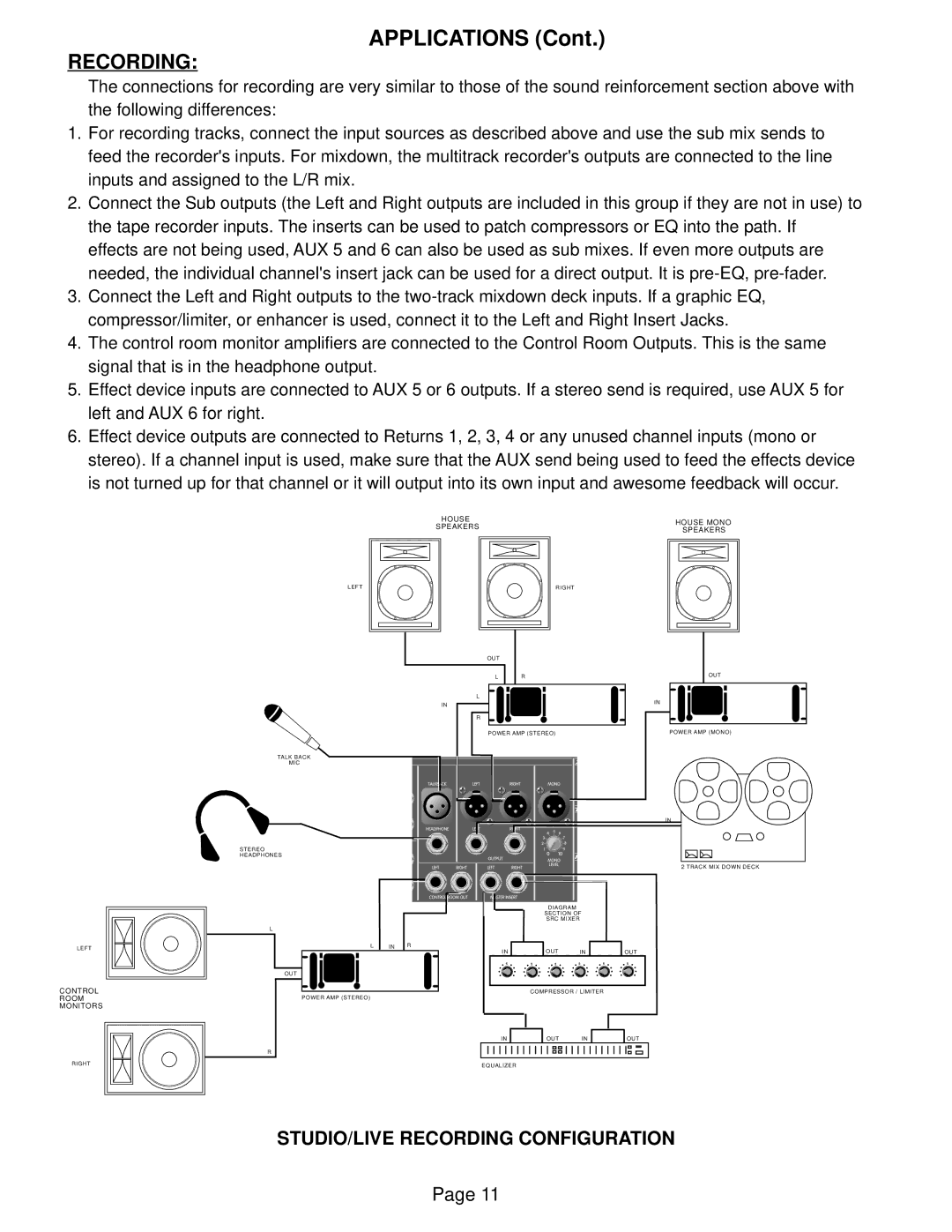 Peavey SRC 4018 FC, SRC 4026 FC, SRC Series, SRC 4034 FC owner manual STUDIO/LIVE Recording Configuration 