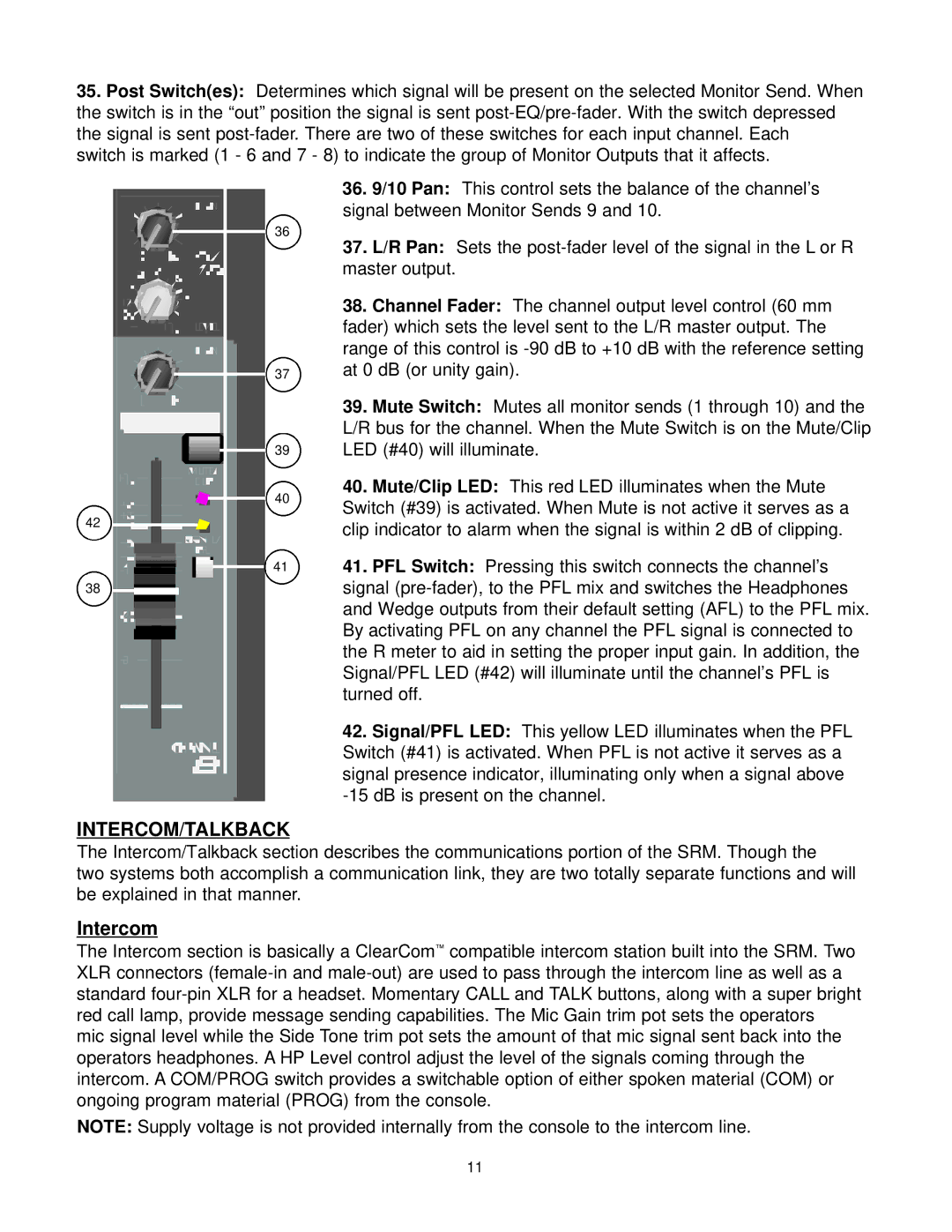 Peavey SRM Series owner manual Intercom/Talkback 