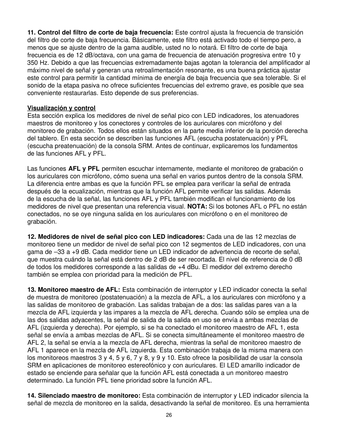 Peavey SRM Series owner manual Visualización y control 