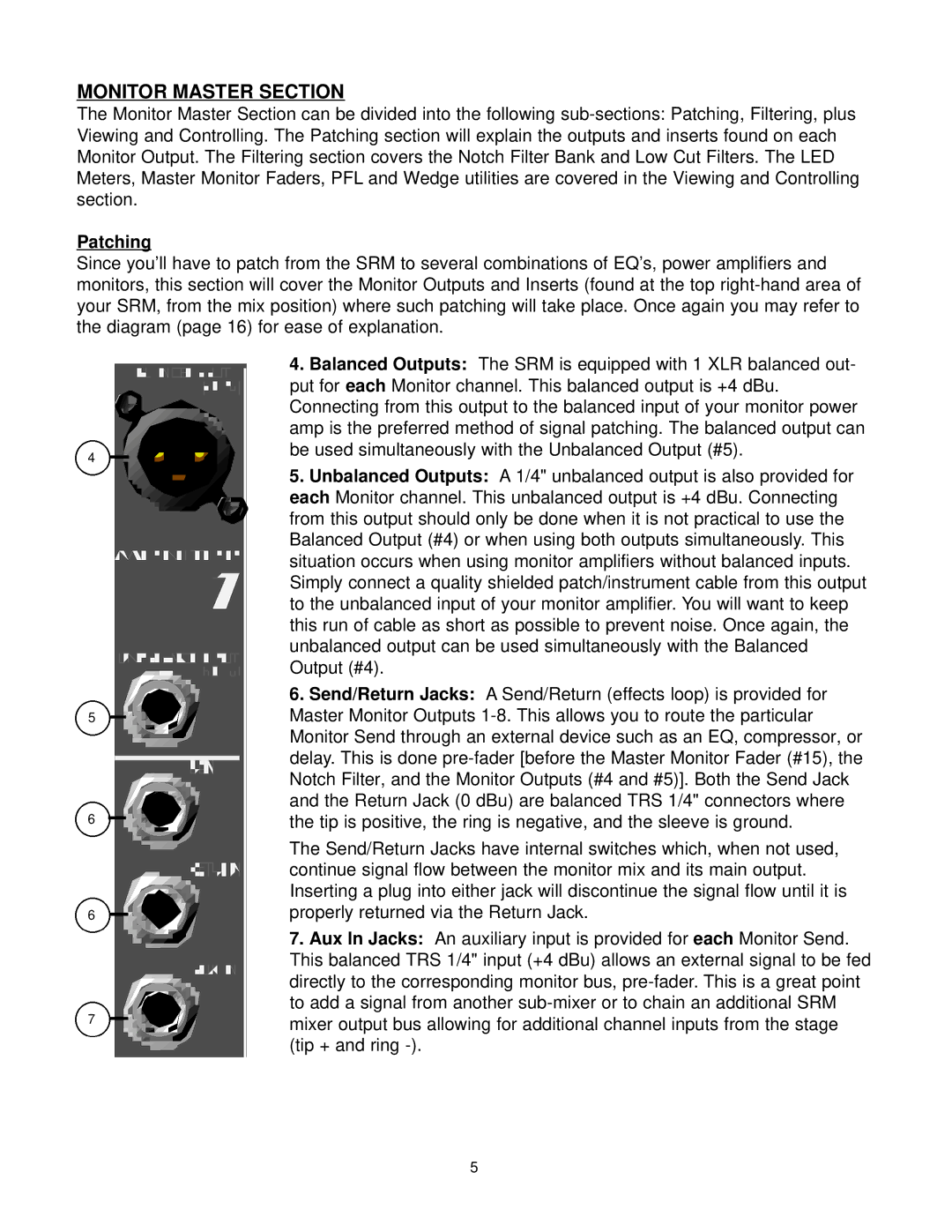 Peavey SRM Series owner manual Monitor Master Section, Patching 