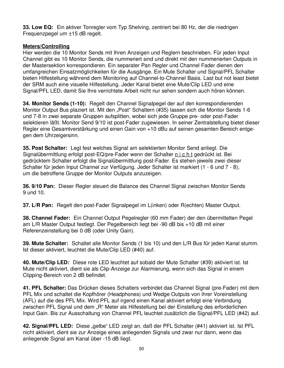 Peavey SRM Series owner manual Meters/Controlling 