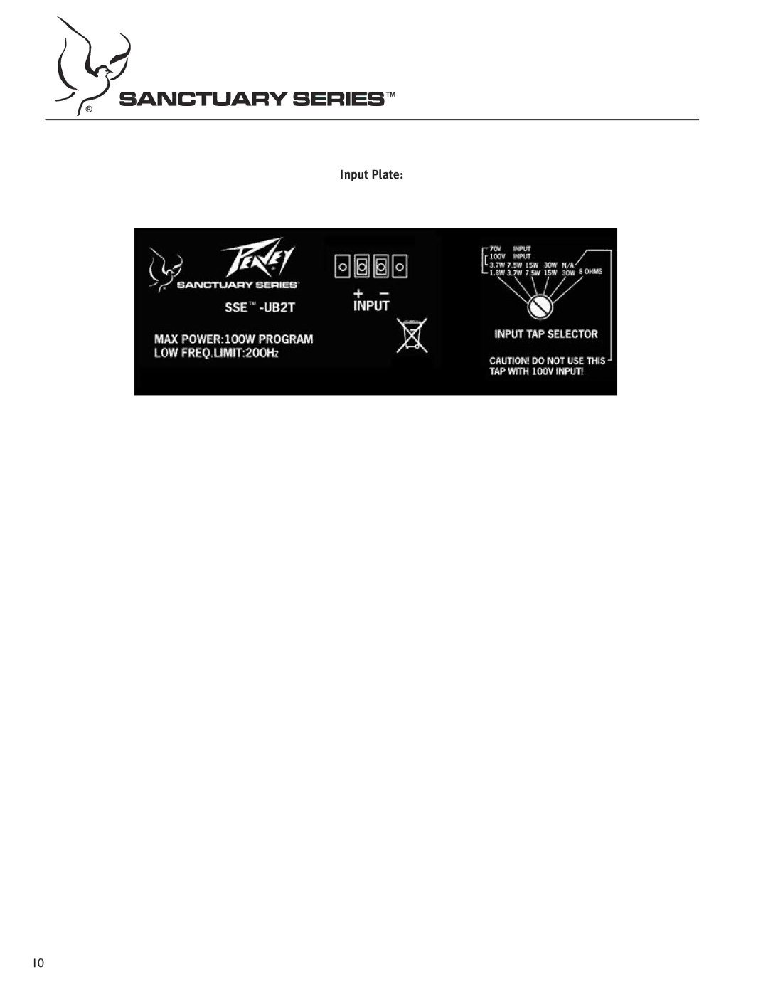 Peavey SSE UB2T specifications Input Plate 