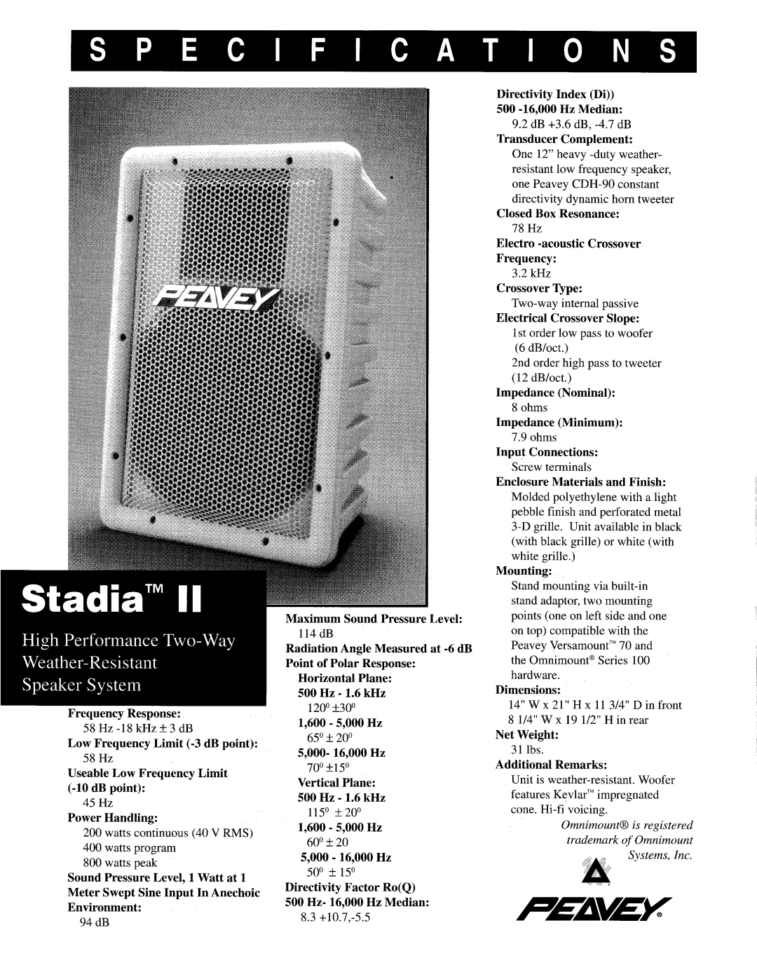 Peavey Stadia II manual 