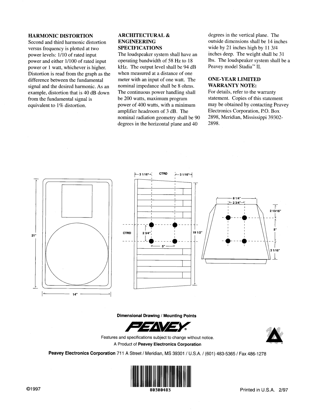 Peavey Stadia II manual 