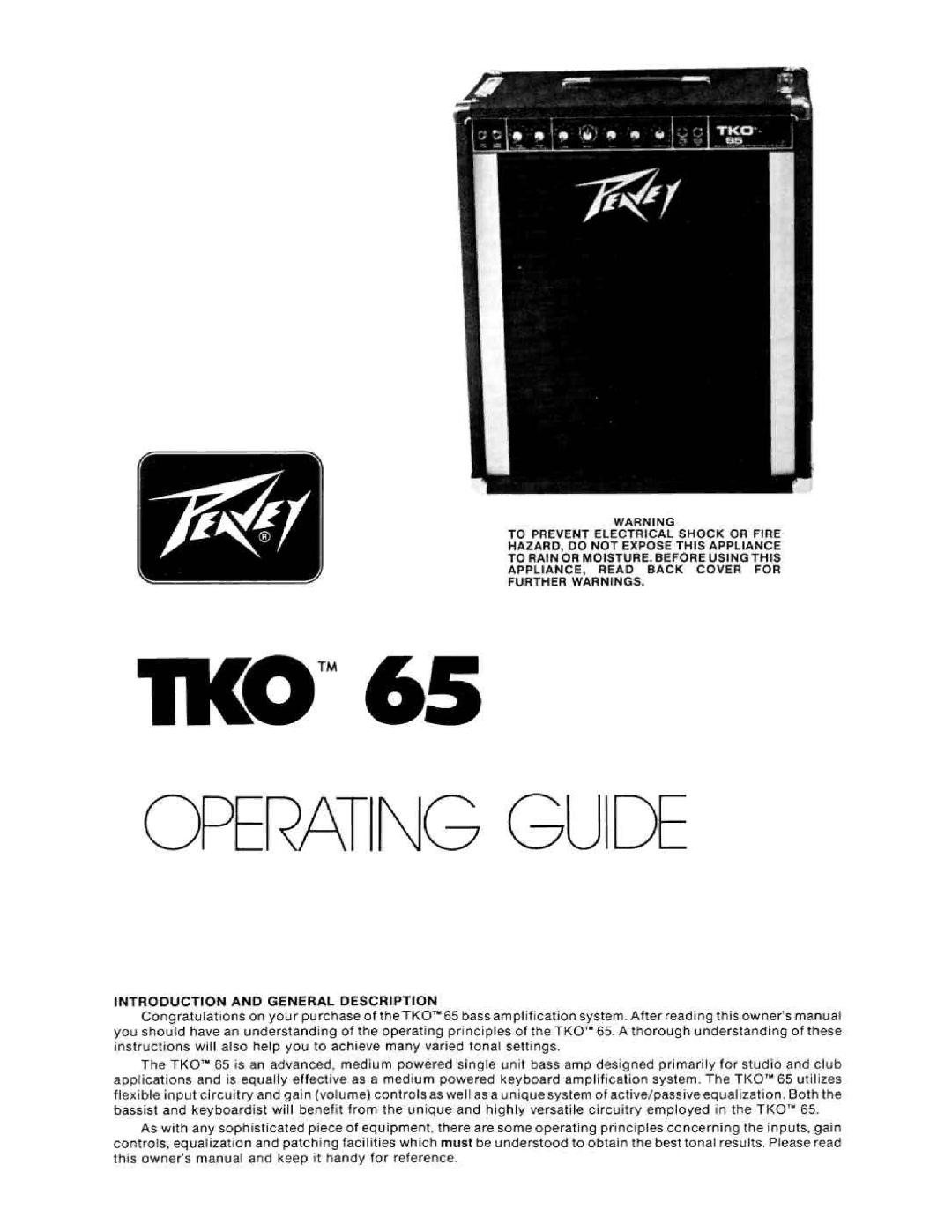 Peavey TKO 65 manual 